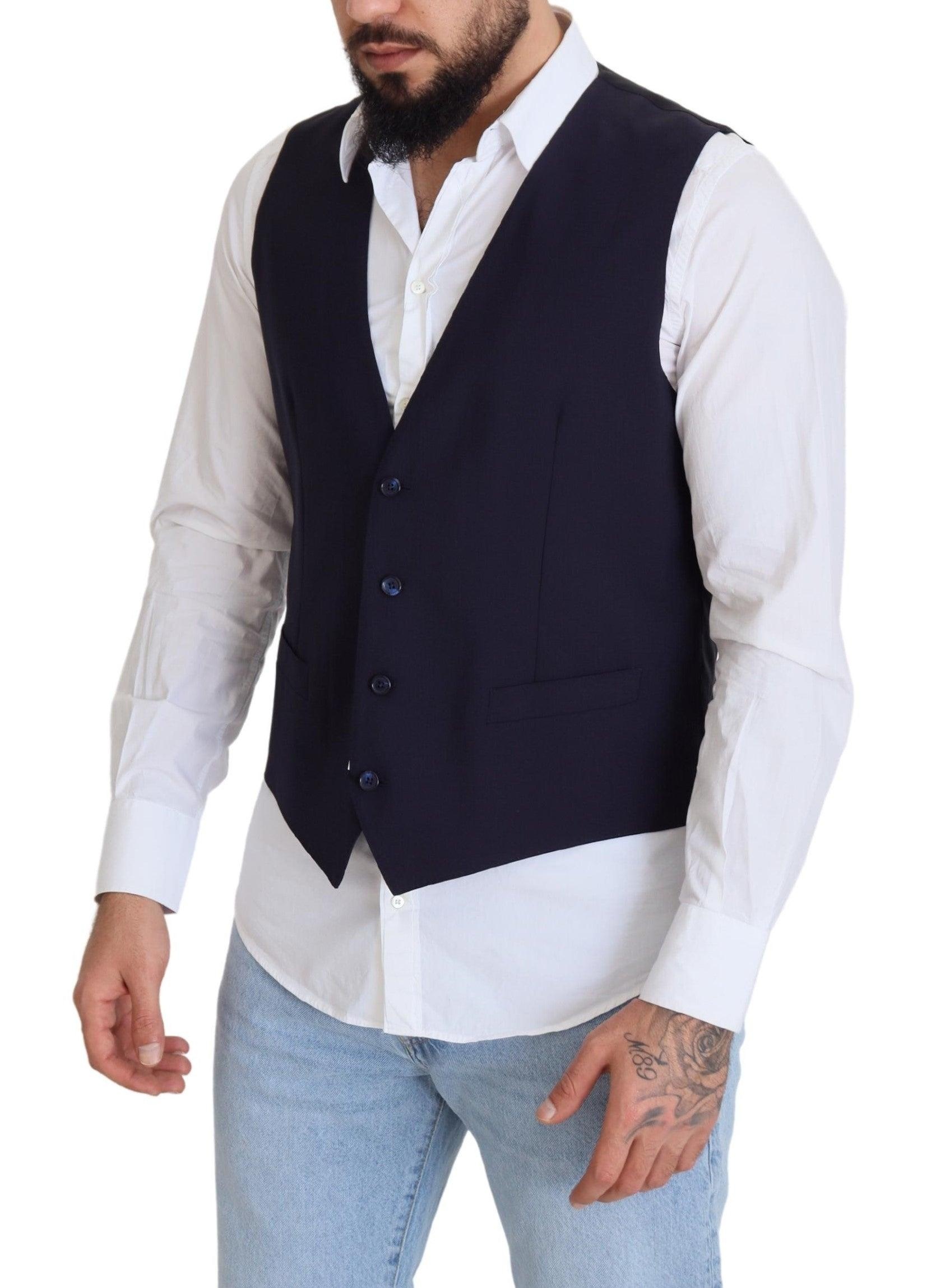 Dolce & Gabbana Dark Blue Wool Stretch Waistcoat Formal Vest - 2