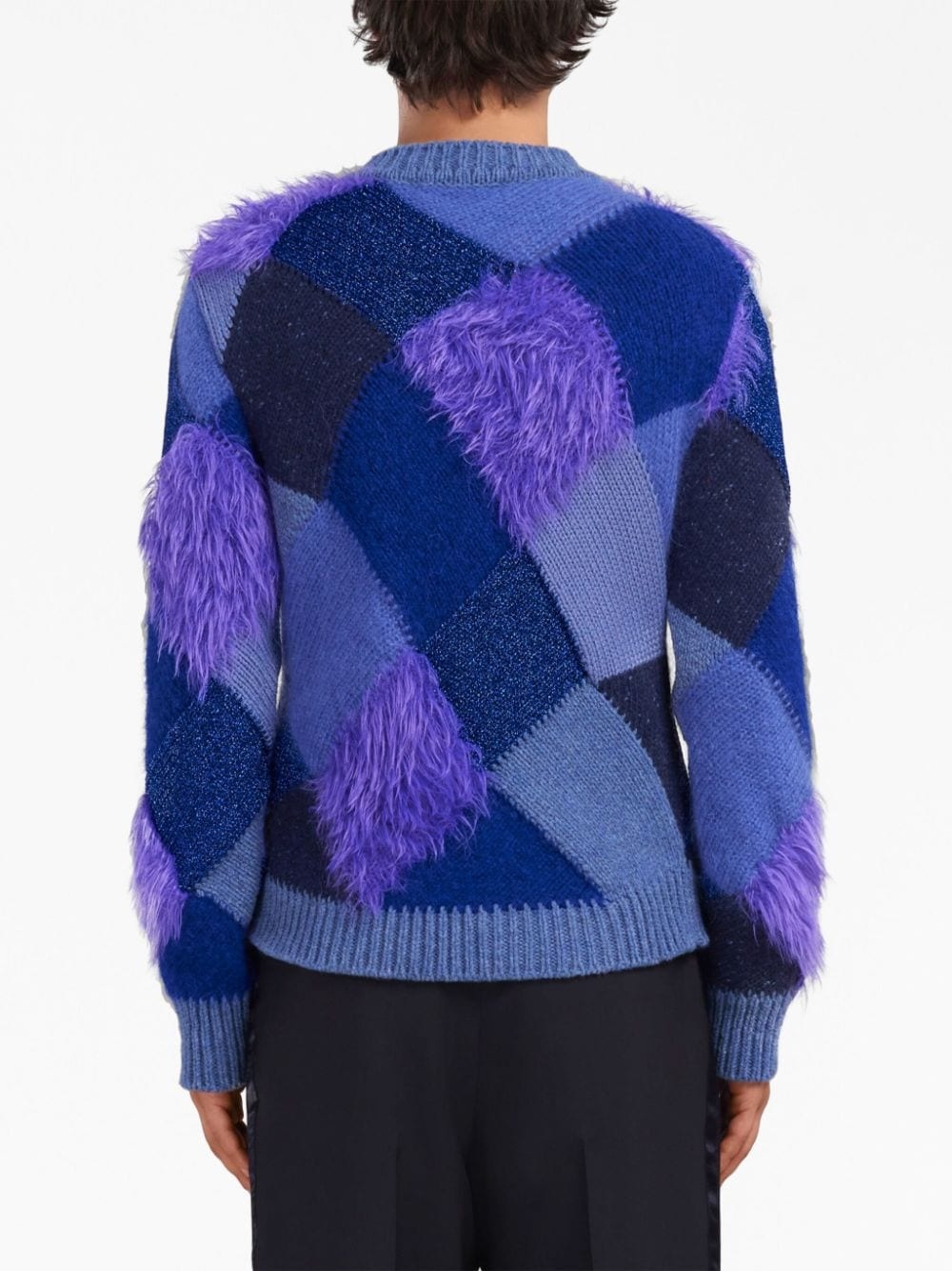 faux-fur argyle-knit jumper - 4