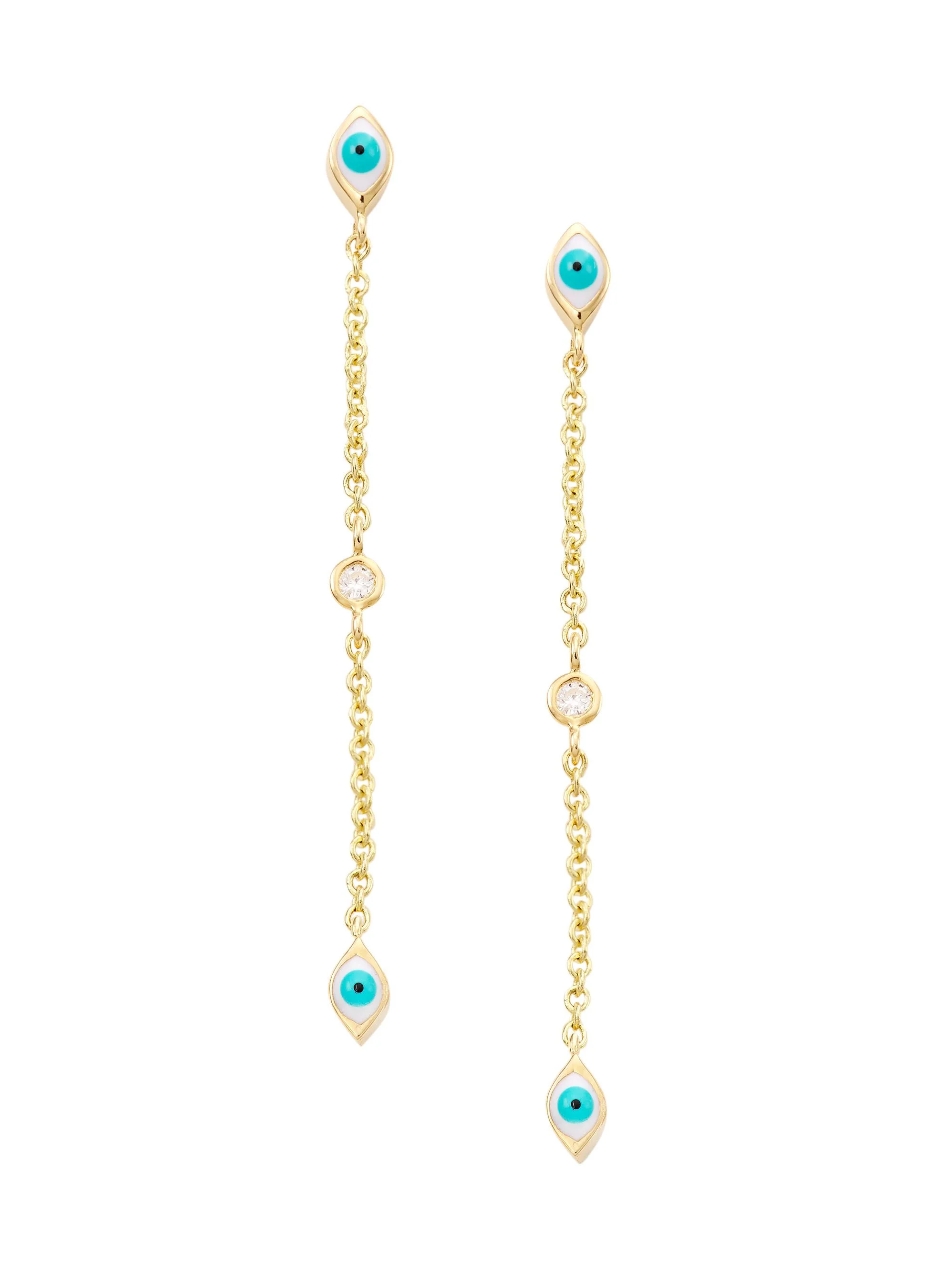 Women's 14K Yellow Gold, Enamel, & Diamond Evil-Eye Chain Drop Earrings - 1