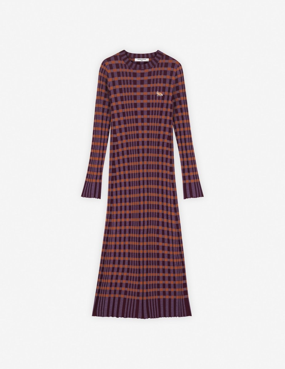 CHECKED RIBBED LONG DRESS - 1