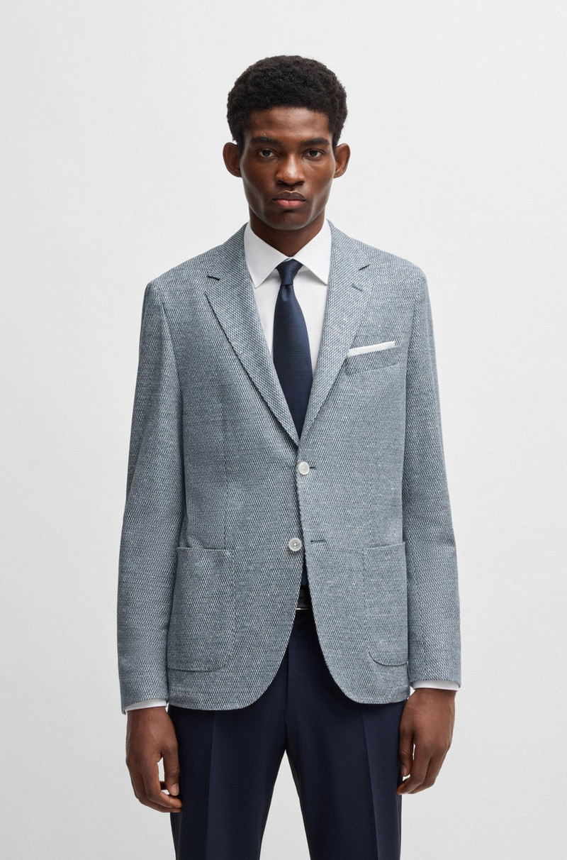 REGULAR-FIT PATTERNED BLAZER WITH LINEN AND COTTON 2