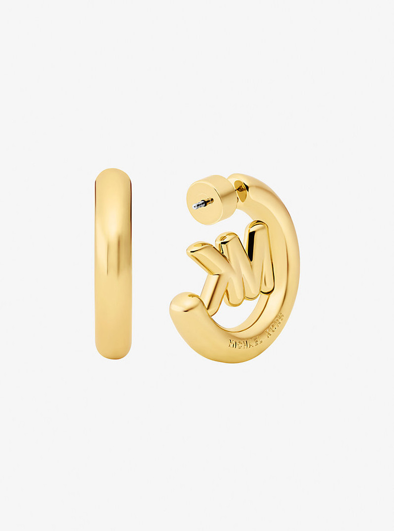 MICHAEL KORS Large Logo Charm Hoop Earrings outlook