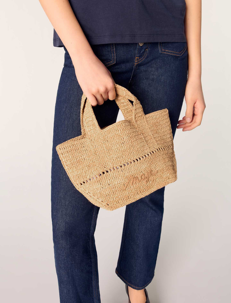 maje Natural raffia mini tote outlook