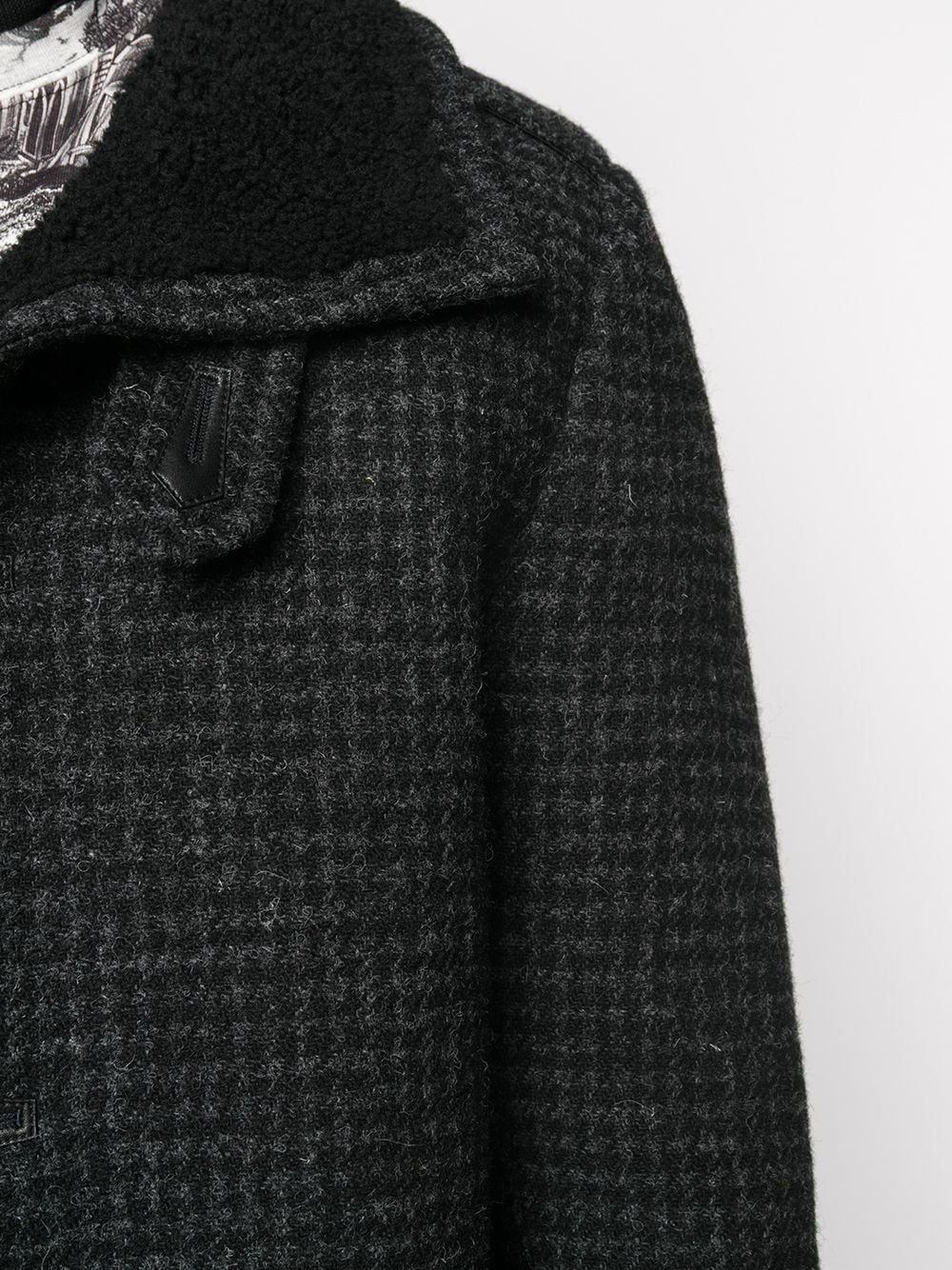 shearling-collar check wool coat - 5