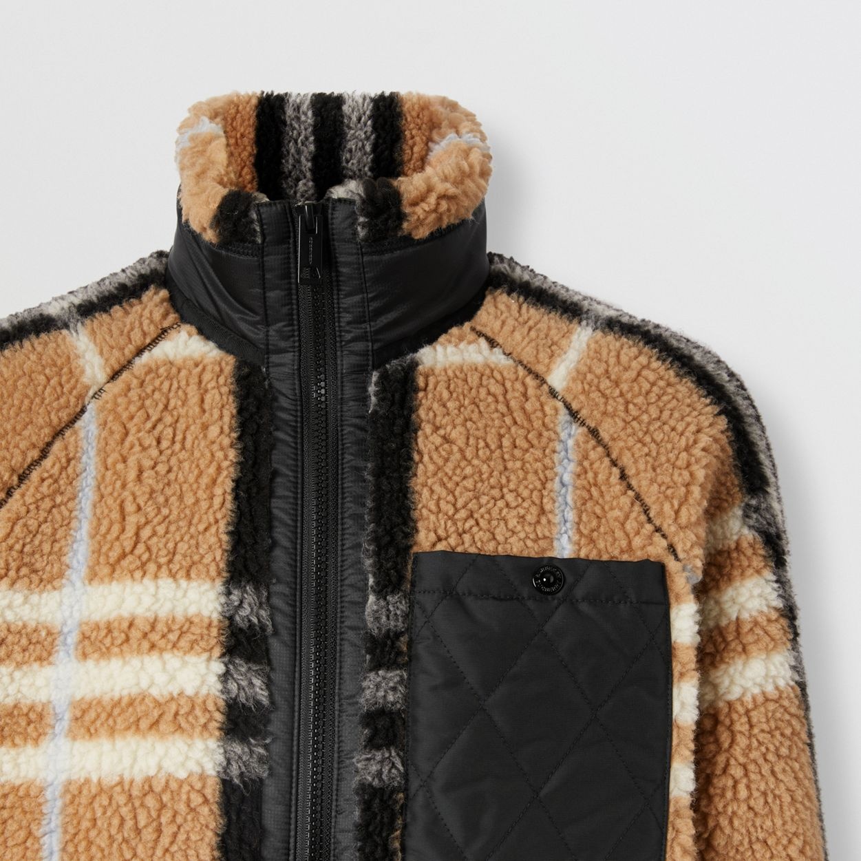 Diamond Quilted Panel Check Fleece Jacquard Jacket - 7