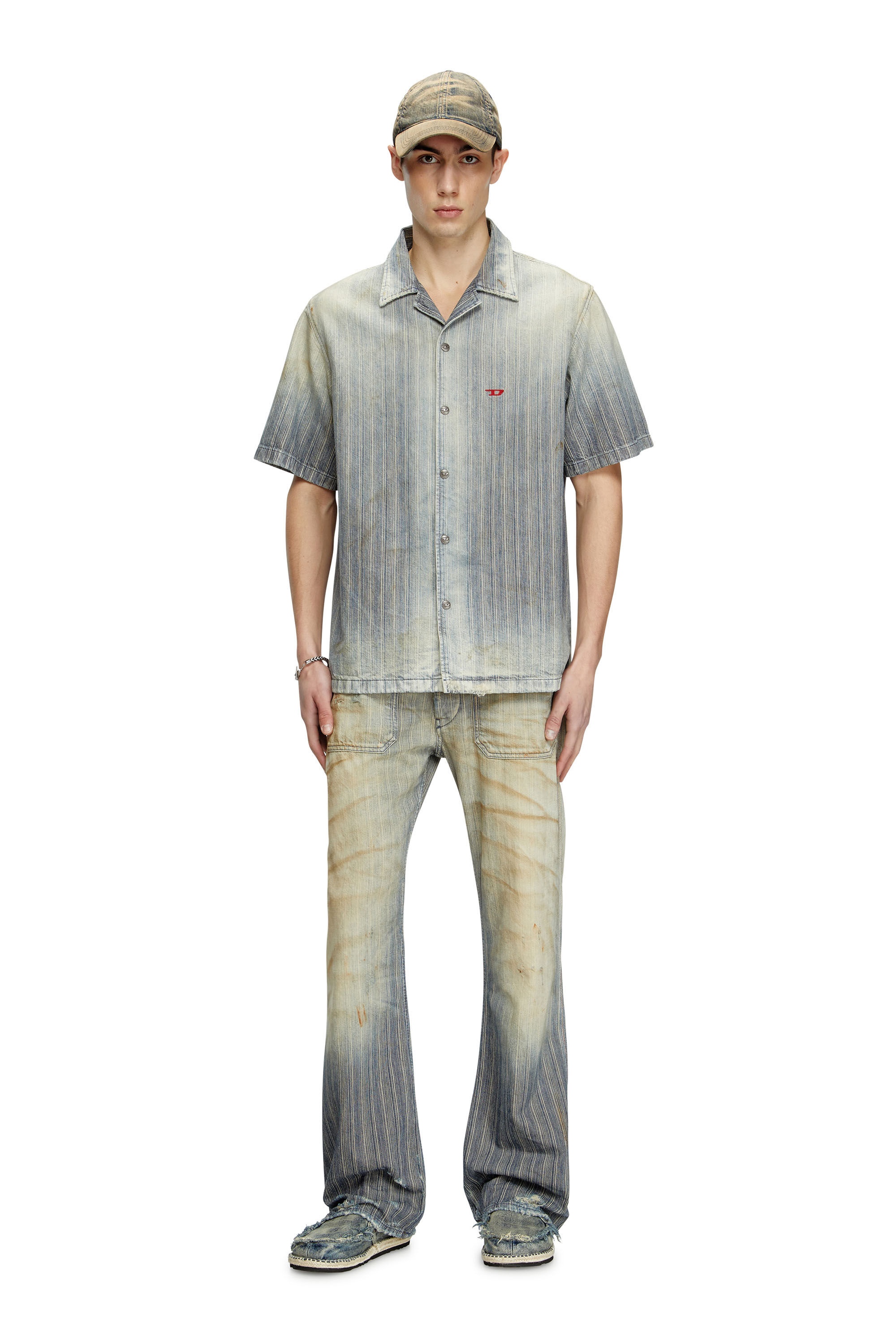D-NABIL-S 　DIESEL Men's Denim bowling shirt with Oval D | Blue | Diesel