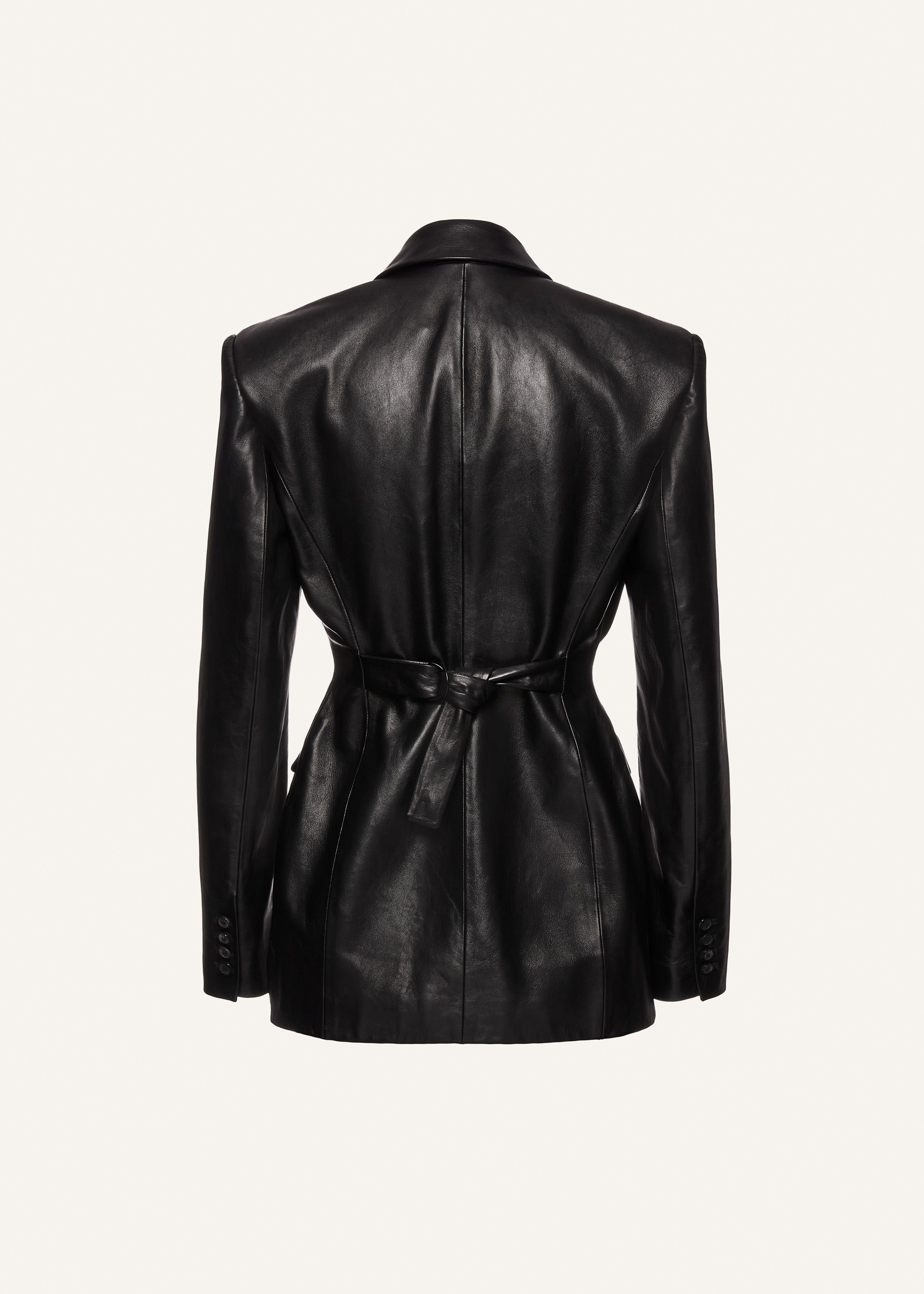 Leather hourglass blazer in black - 2