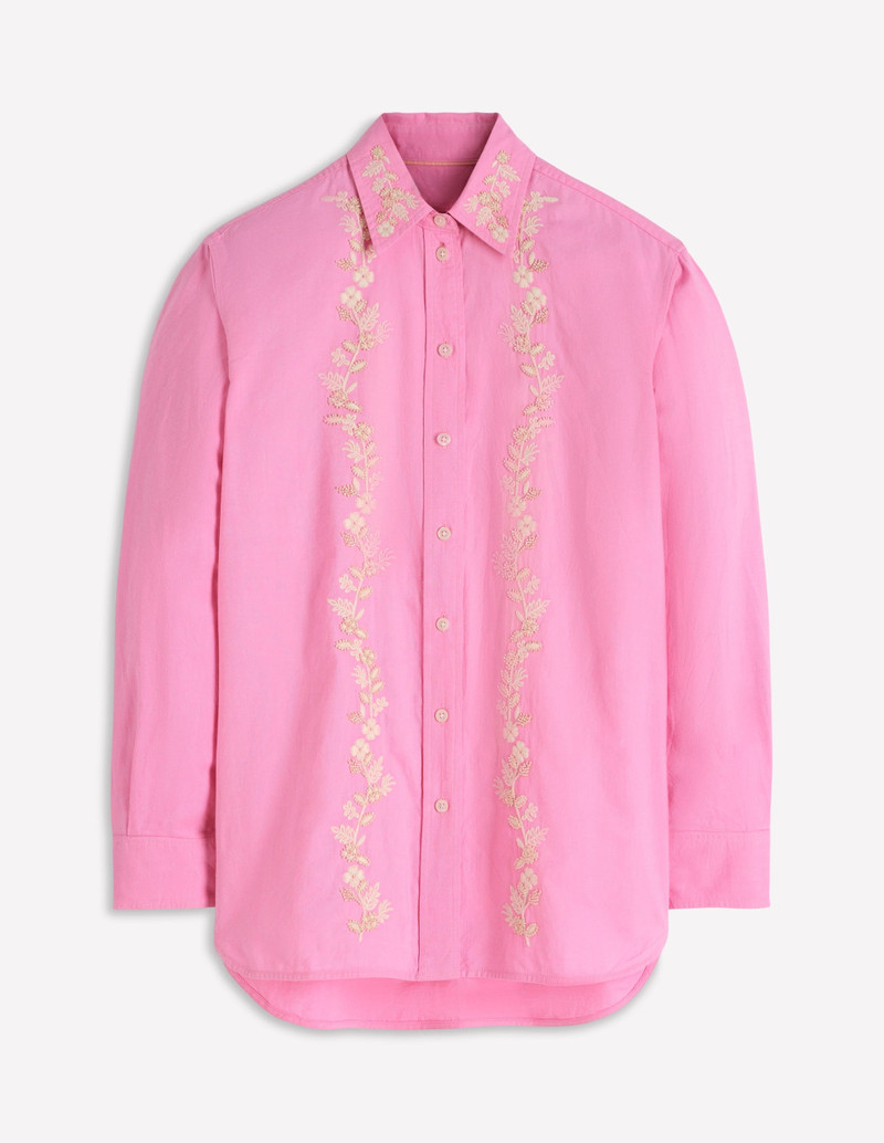 Sadie Relaxed Cotton Shirt-Pink Floral Beaded Oxford 1