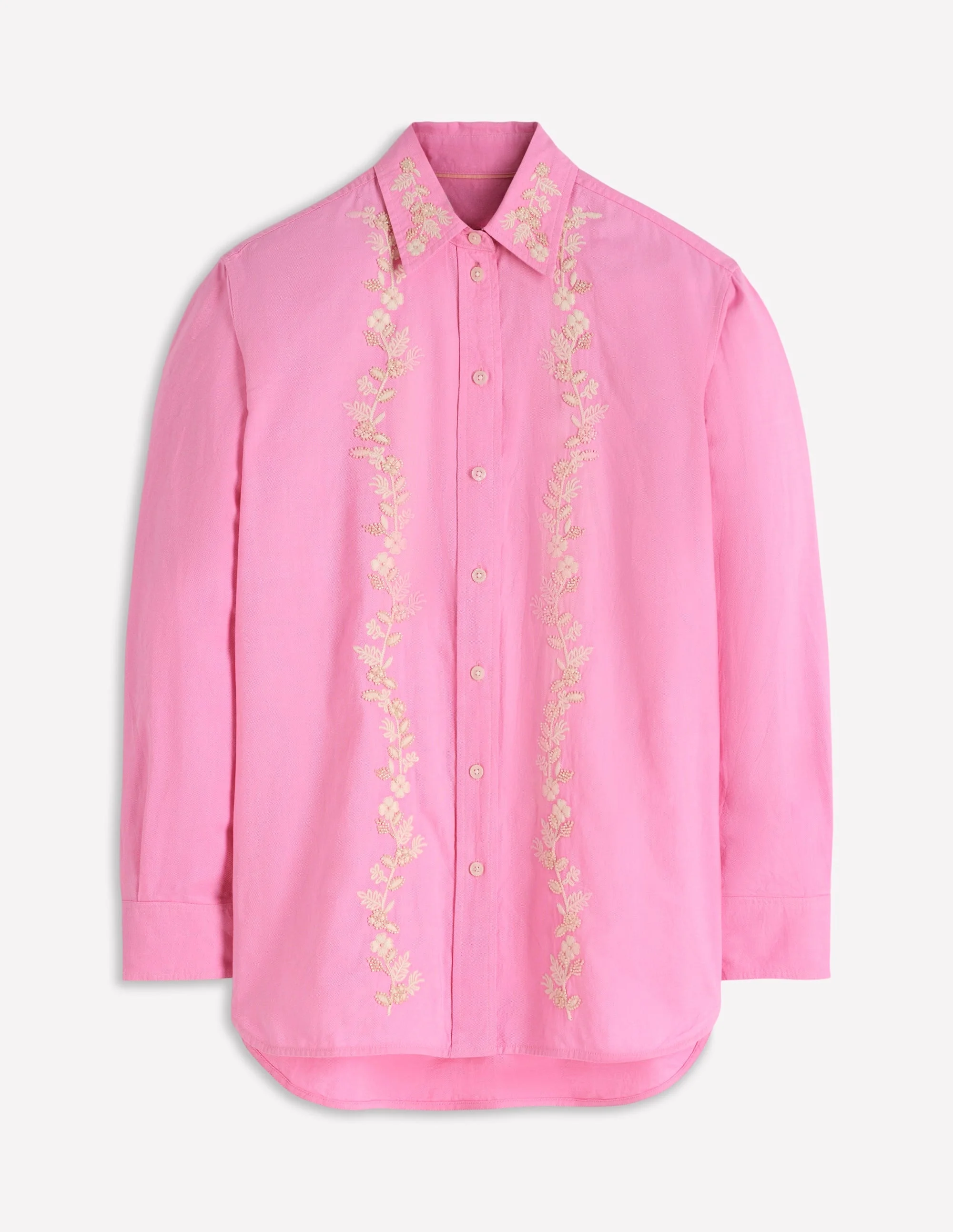 Sadie Relaxed Cotton Shirt-Pink Floral Beaded Oxford - 1