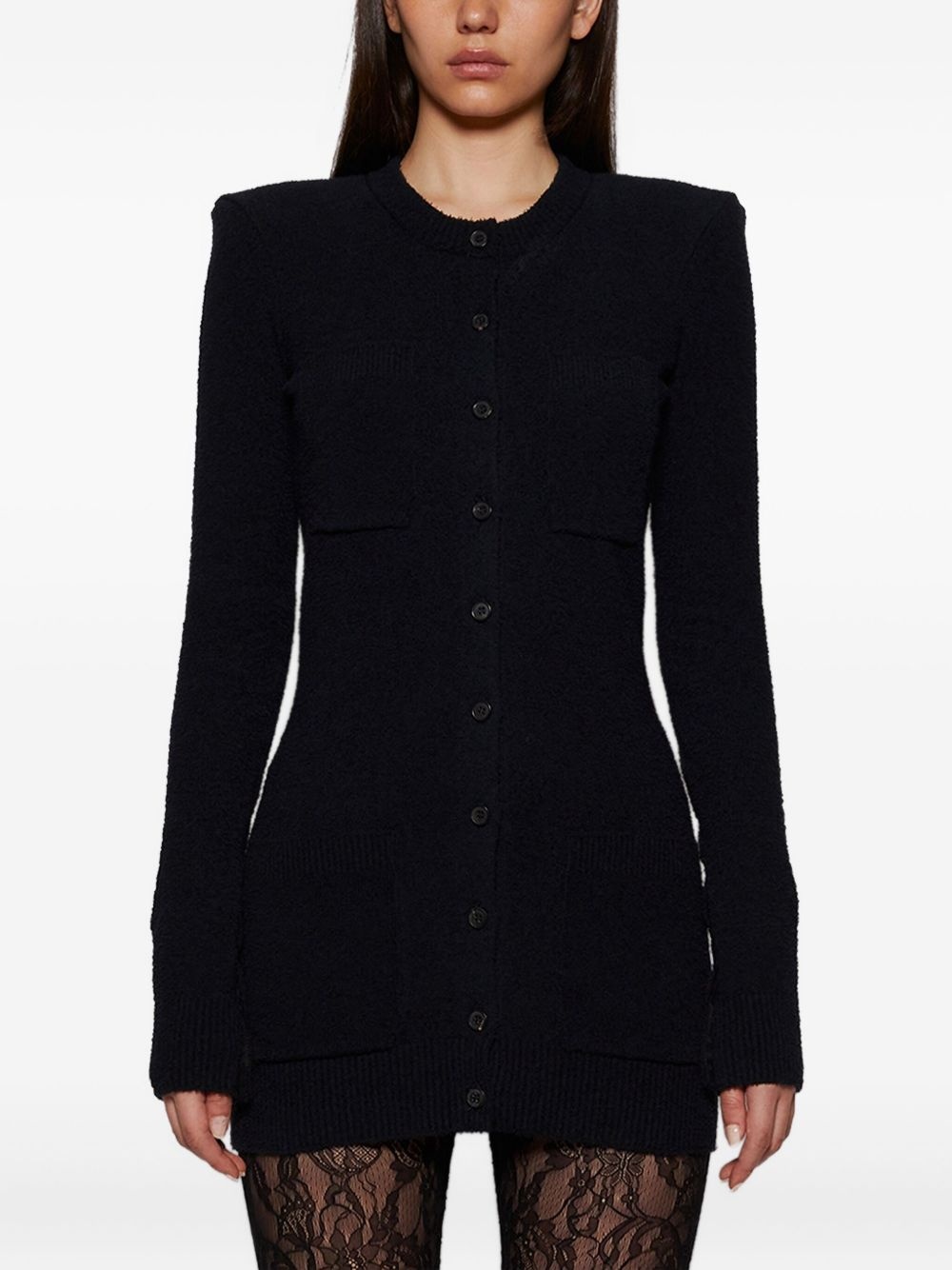 padded-shoulder button-up cardigan - 3