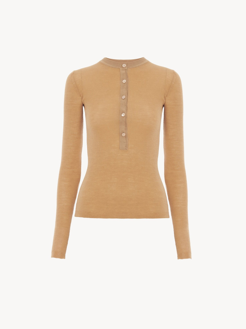 Chloé KNITTED HENLEY SHIRT IN FINE MERINO WOOL outlook