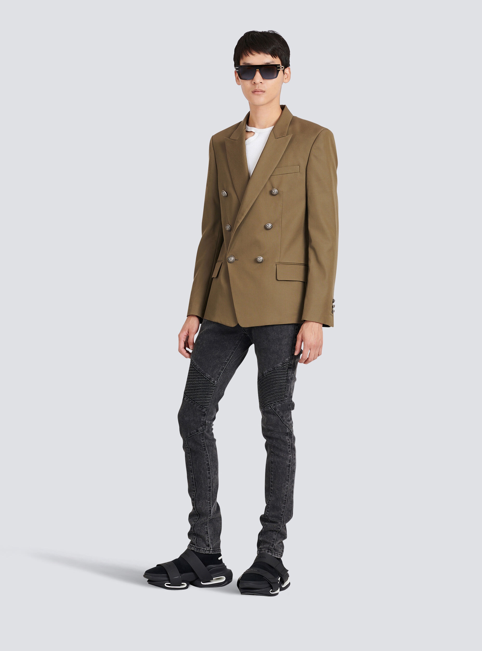 Cotton blazer with double-breasted silver-tone buttoned fastening - 2