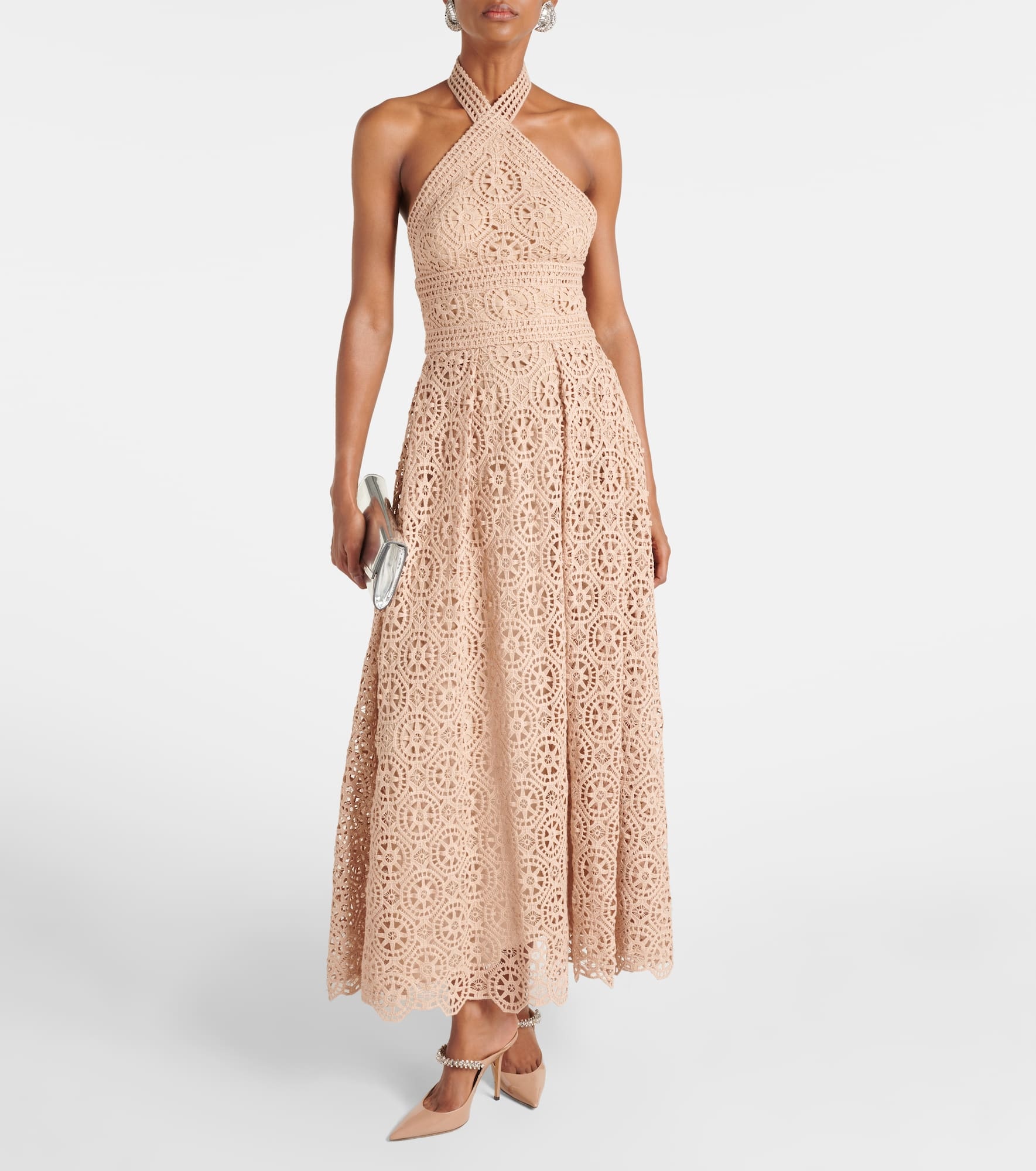 Macramé halterneck cotton-blend midi dress - 2