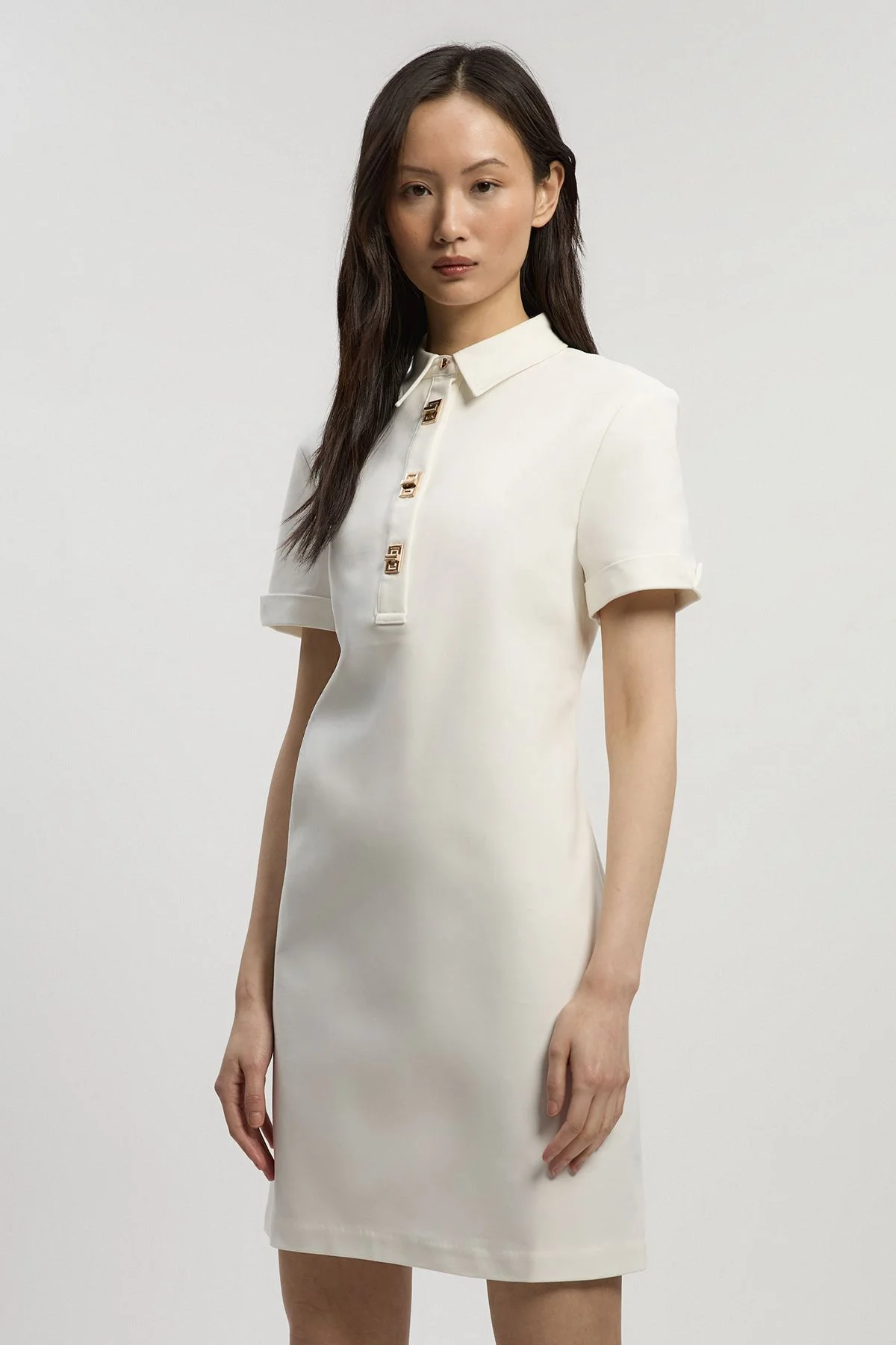 Techno Cotton Woven Short Shirt Dress With Gold Clasp - 1