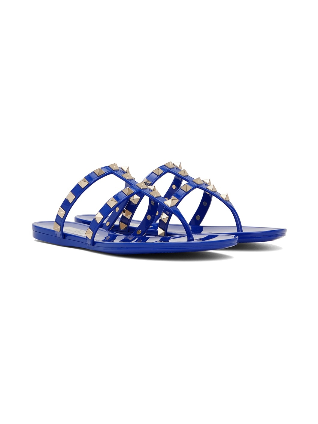 Blue Rockstud Rubber Flat Sandals - 4