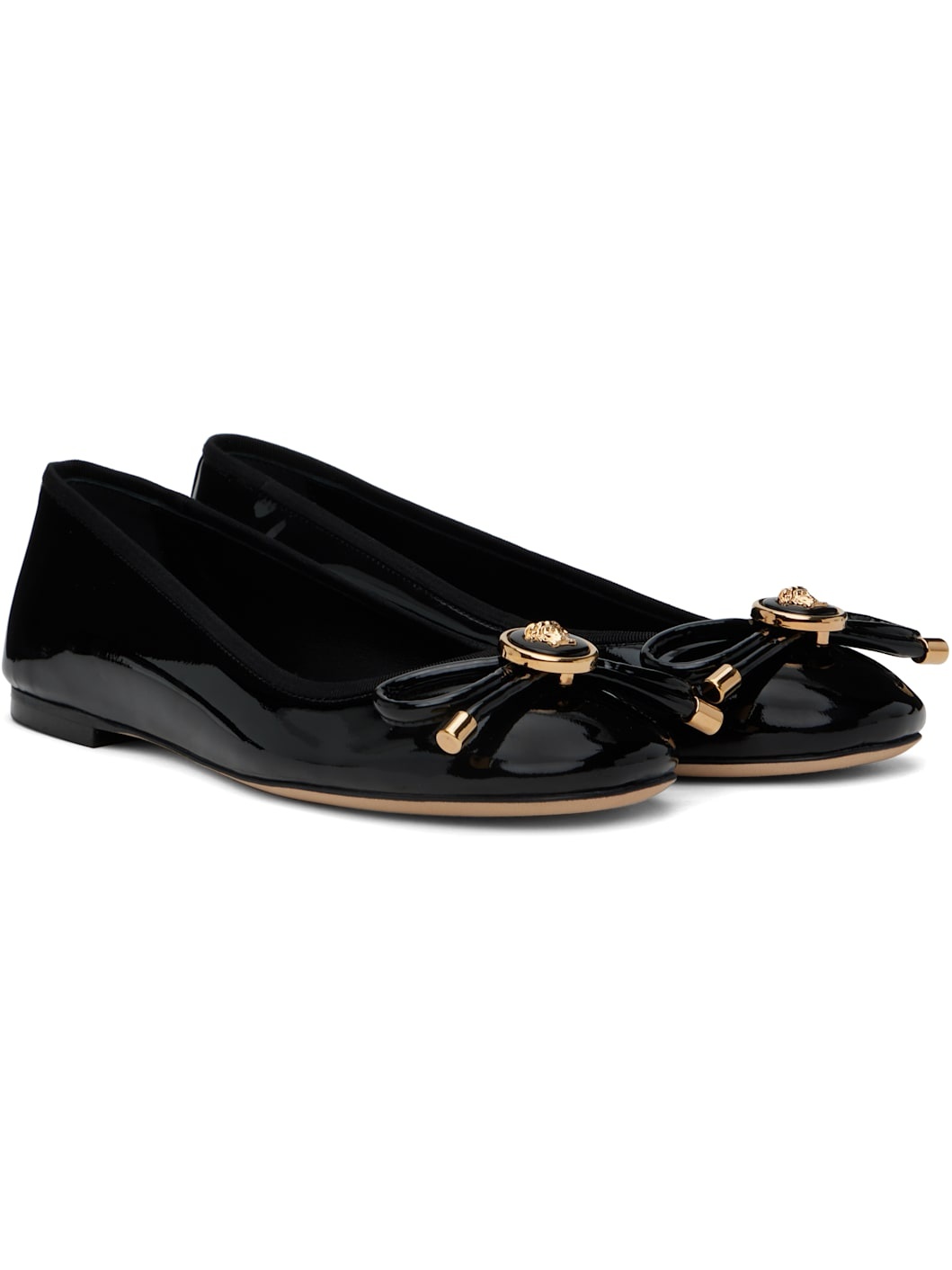 Black Opera Bow Patent Ballerina Flats - 4