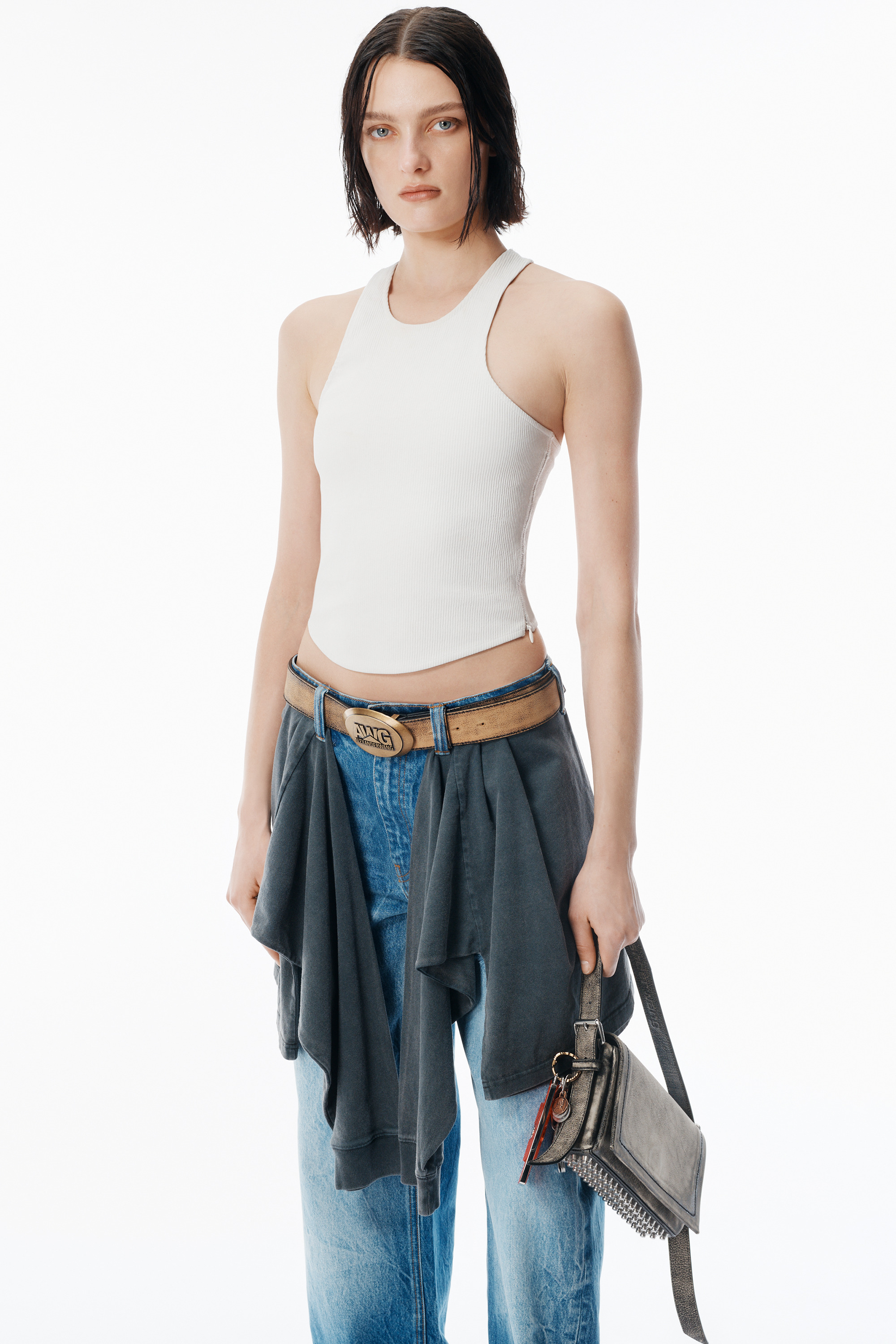 White Stretch Leather Tank - 3