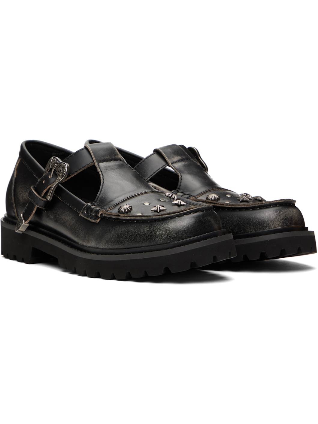 Black Western Mary Jane Loafers - 4