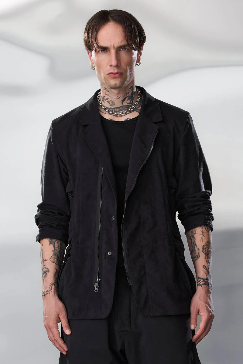 J29-TO Scrim Laced Ultra-Microfiber Blazer Black 9