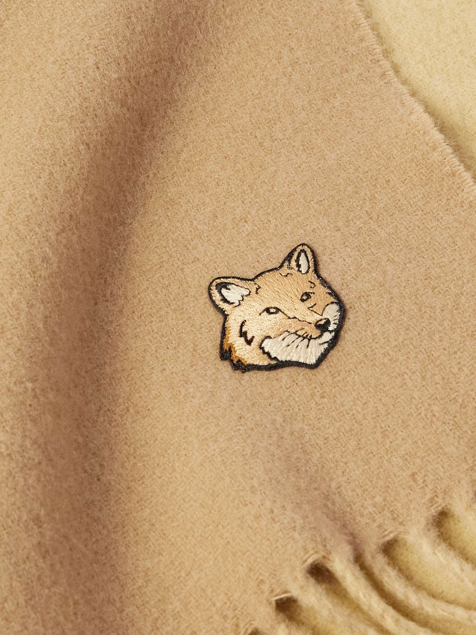 Bold Fox Head Logo-Appliquéd Fringed Wool Scarf - 3