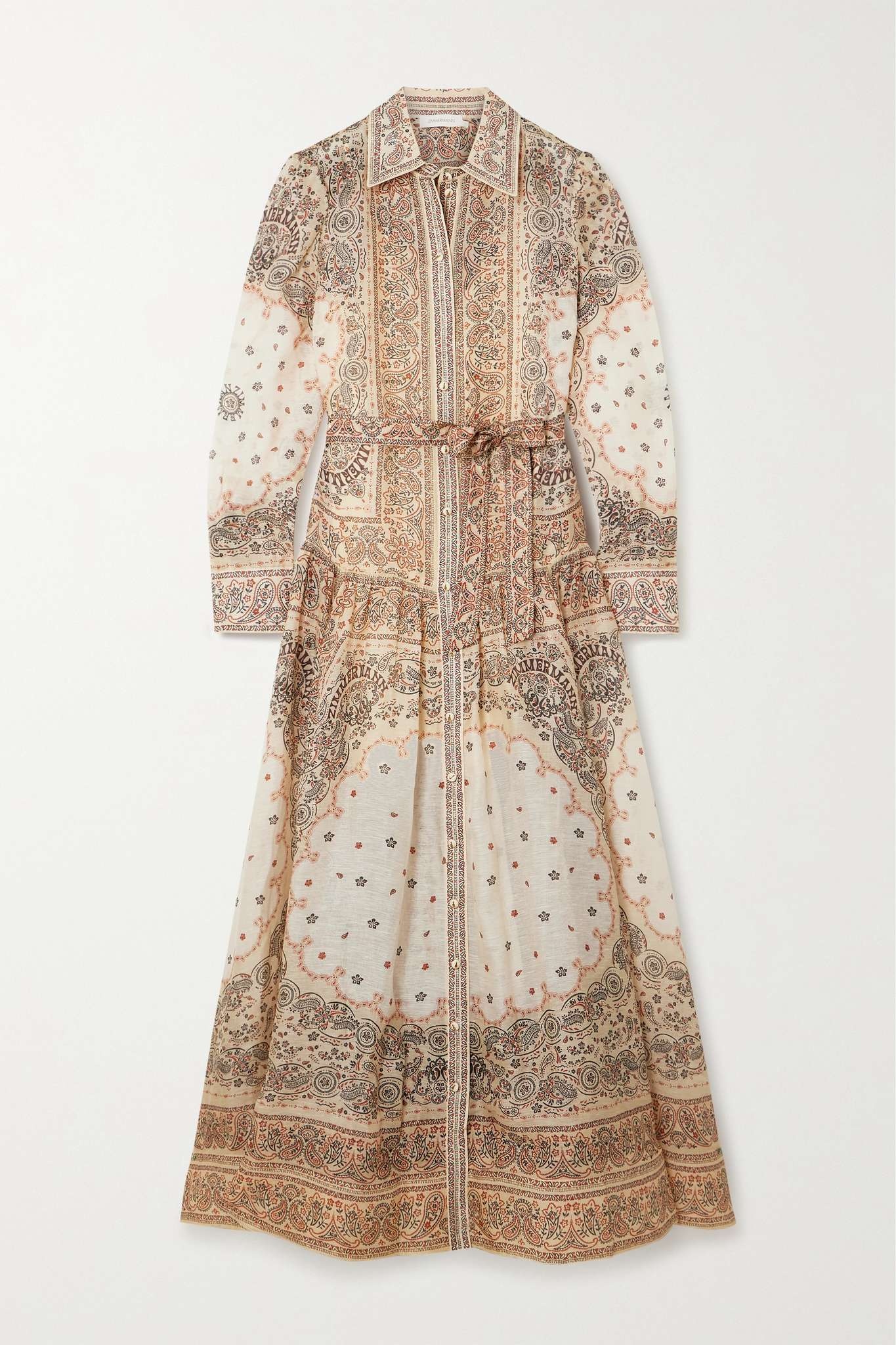 Paisley-print belted linen and silk-blend voile shirt dress - 1