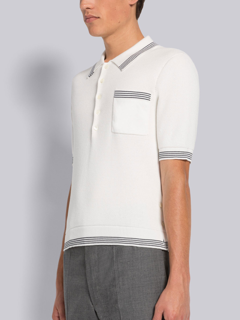 Thom Browne WAFFLE STITCH COTTON TIPPING STRIPE SHORT SLEEVE POLO outlook