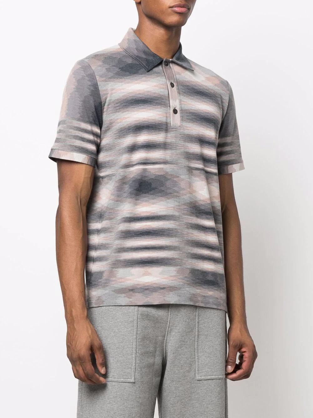 abstract-stripe wool polo shirt - 3