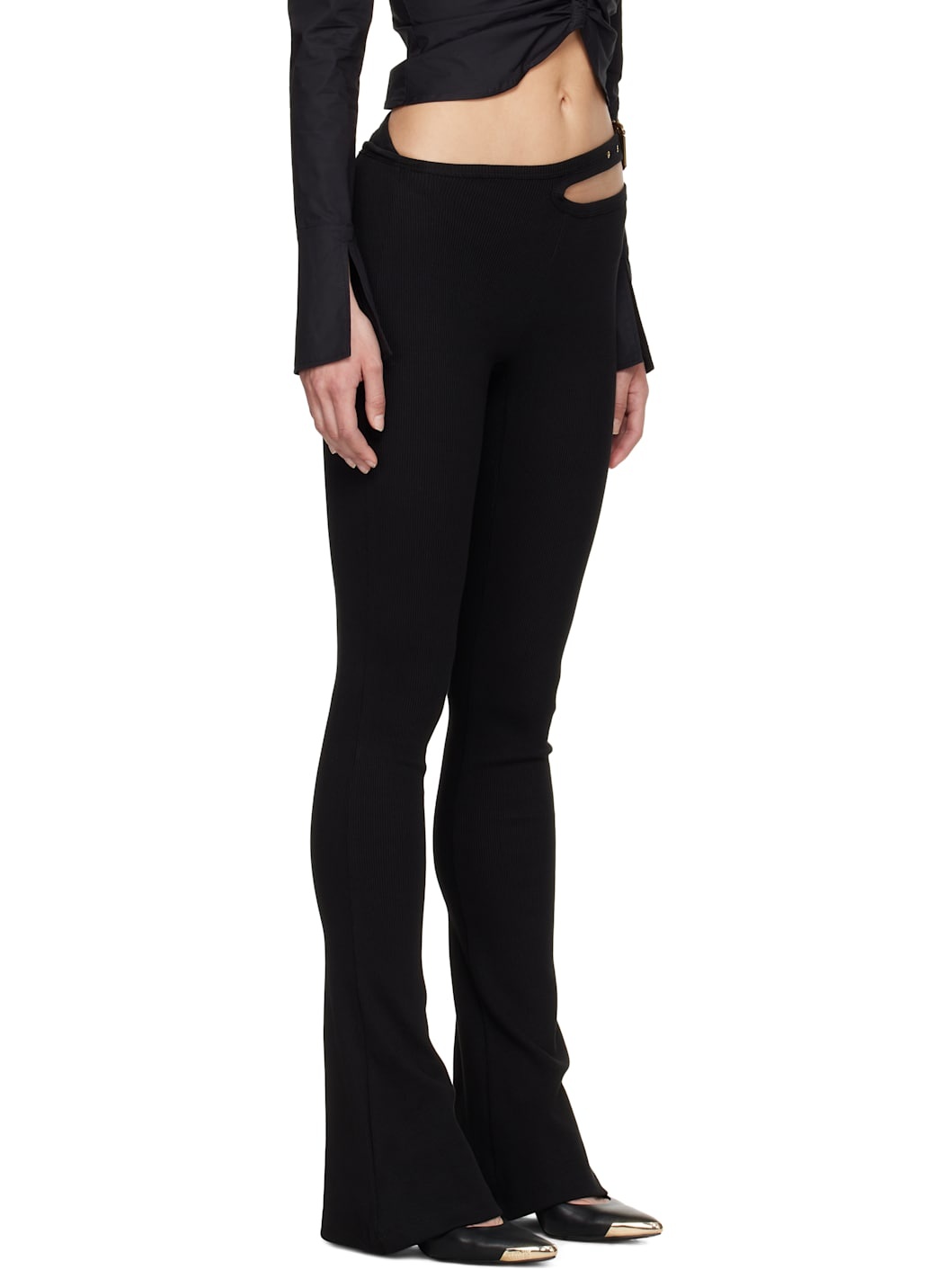 Black Belted Flared Leggings - 2