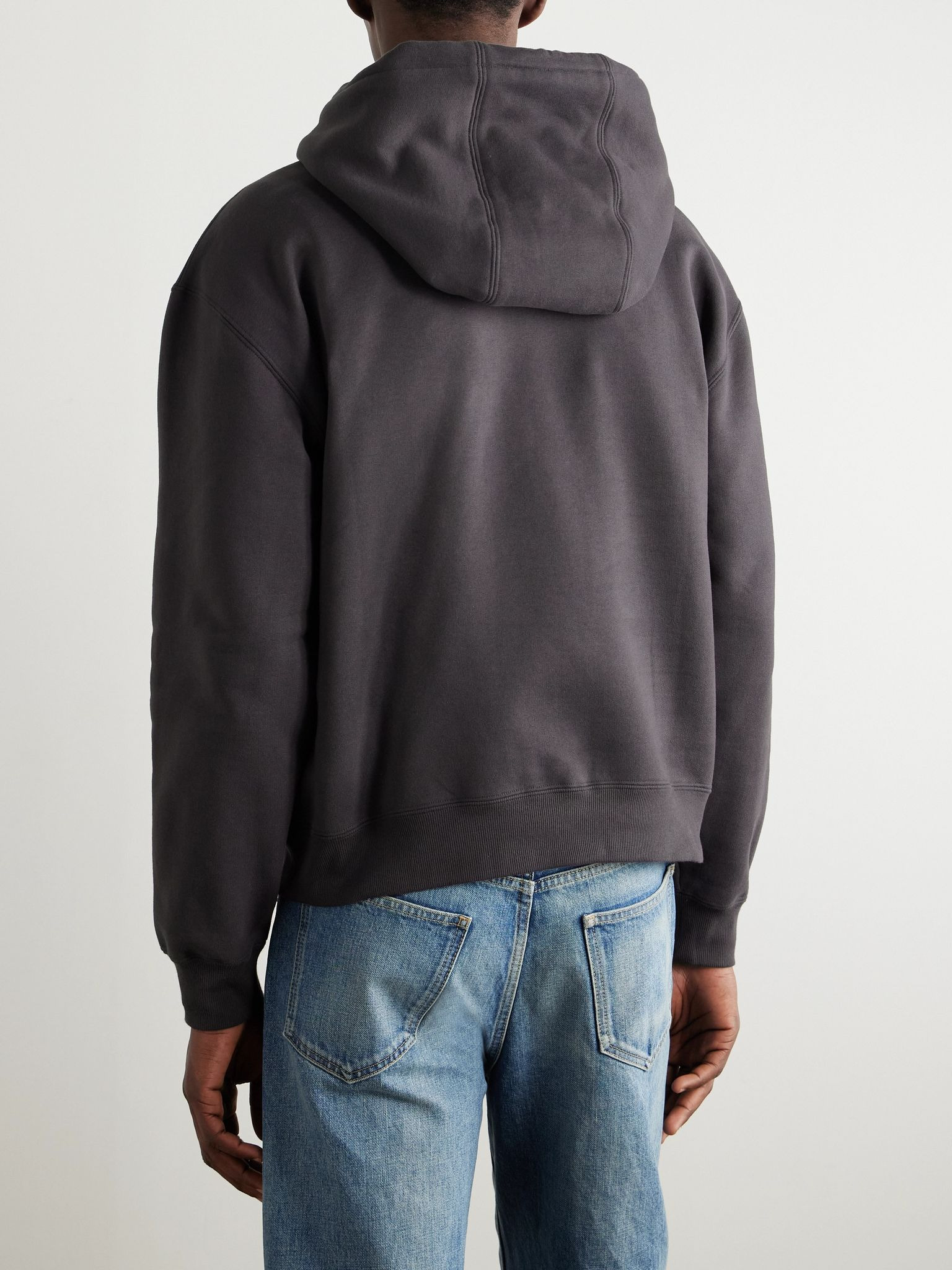 Logo-Embroidered Cotton-Jersey Hoodie Charcoal - 3