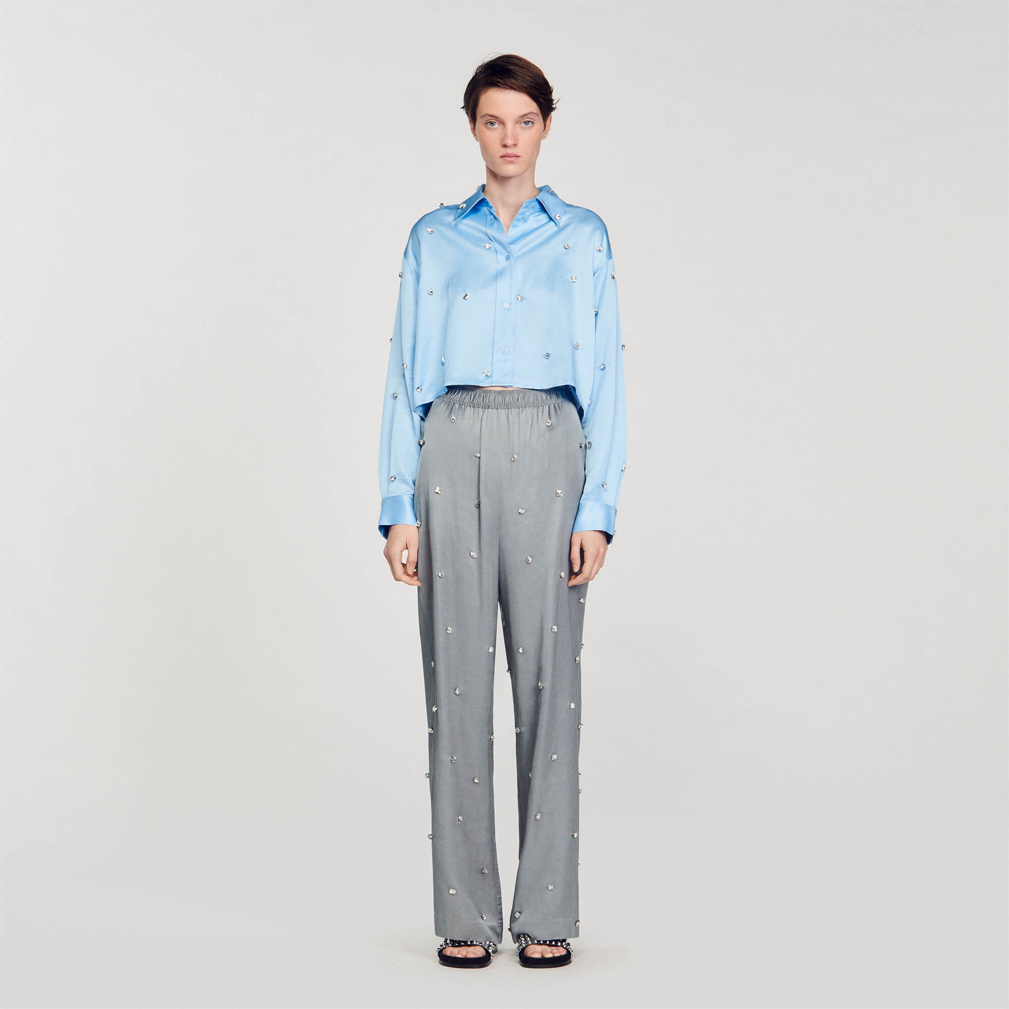 RHINESTONE LINEN TROUSERS - 3