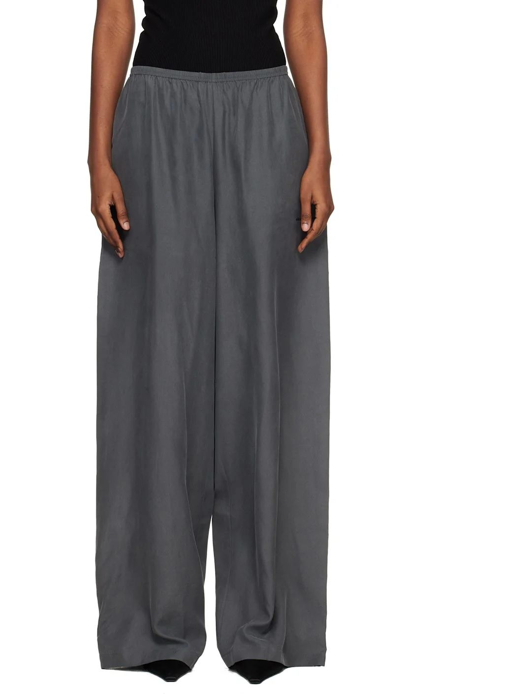 Gray Mid-Rise Silk Track Pants - 1