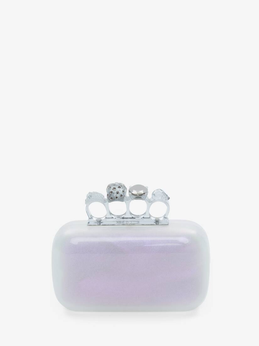Women's Skull Four Ring Clutch in Irridescent White - 3