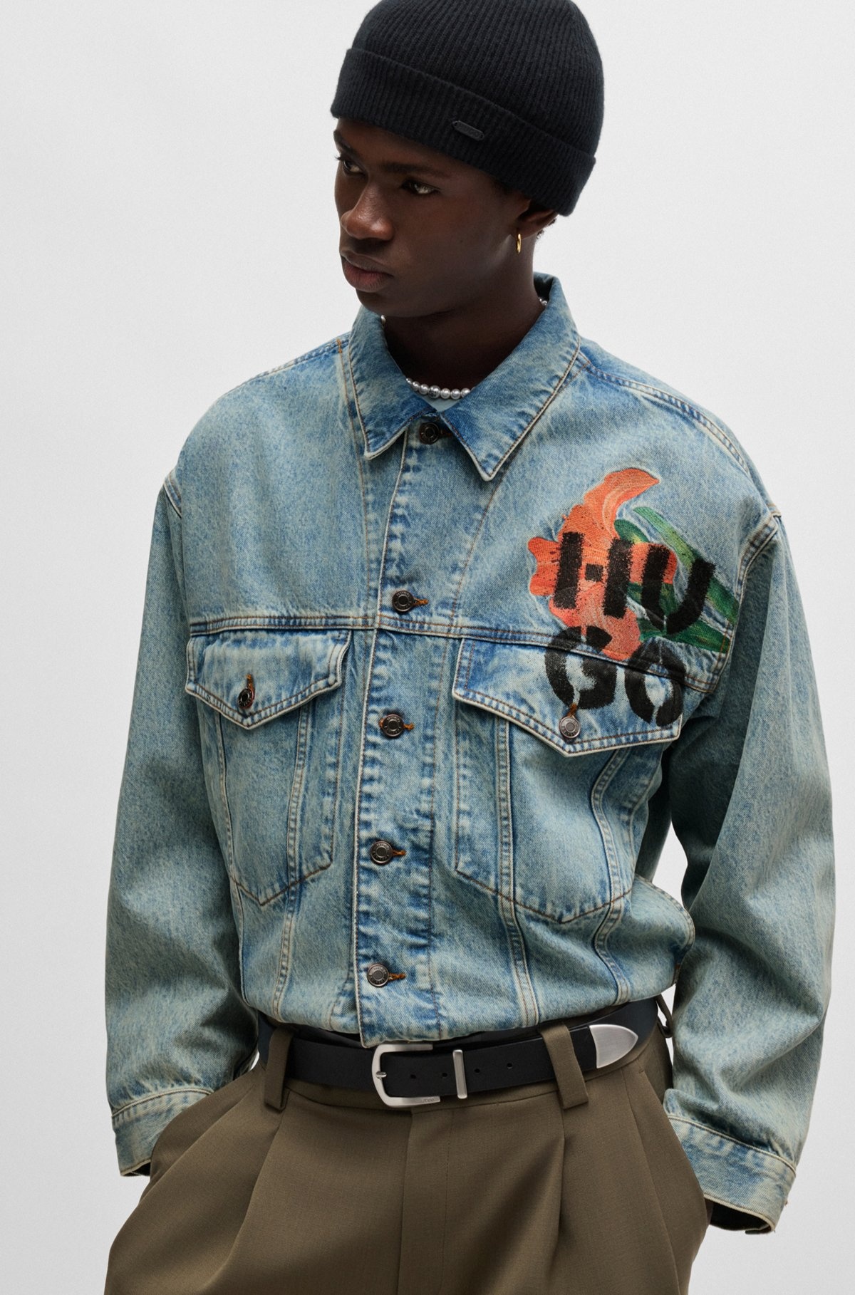 REGULAR-FIT JACKET IN RIGID DENIM WITH LOGO PRINTS - 6