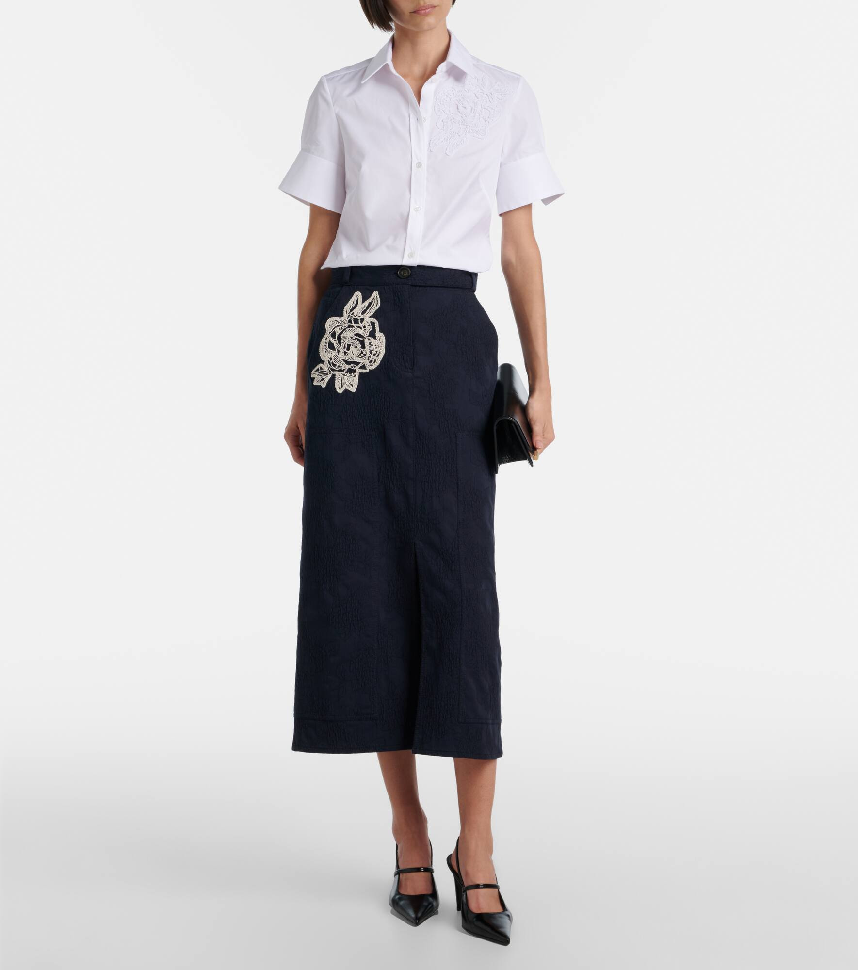 Floral cotton-blend jacquard midi skirt - 2