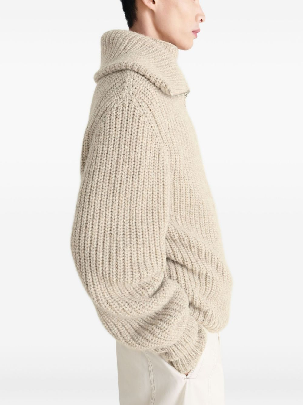 ribbed zip-fastening cardigan - 4