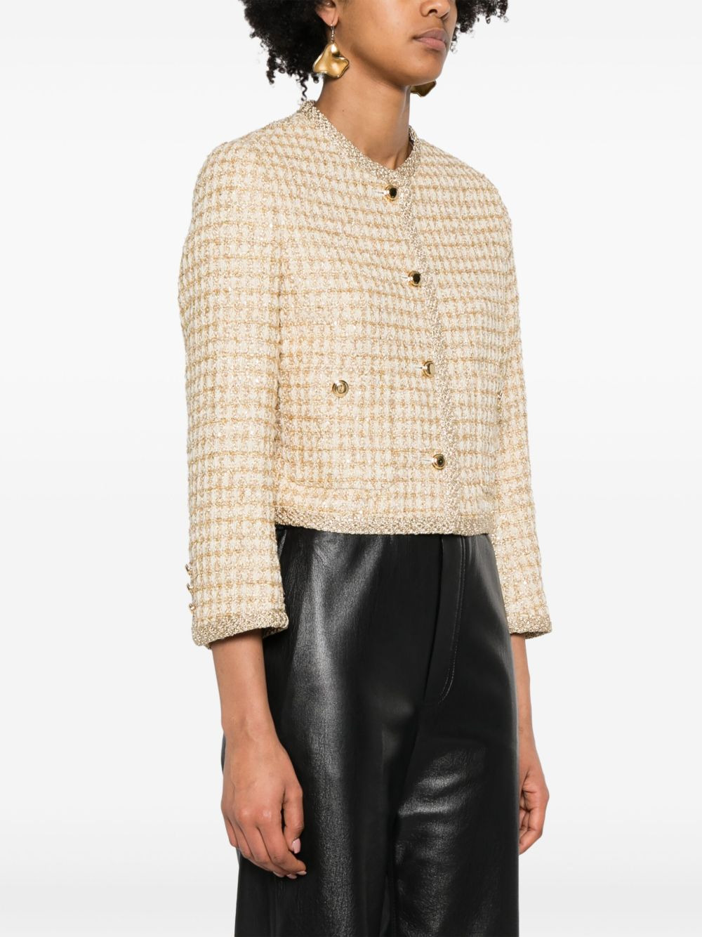 logo-patch tweed jacket - 3
