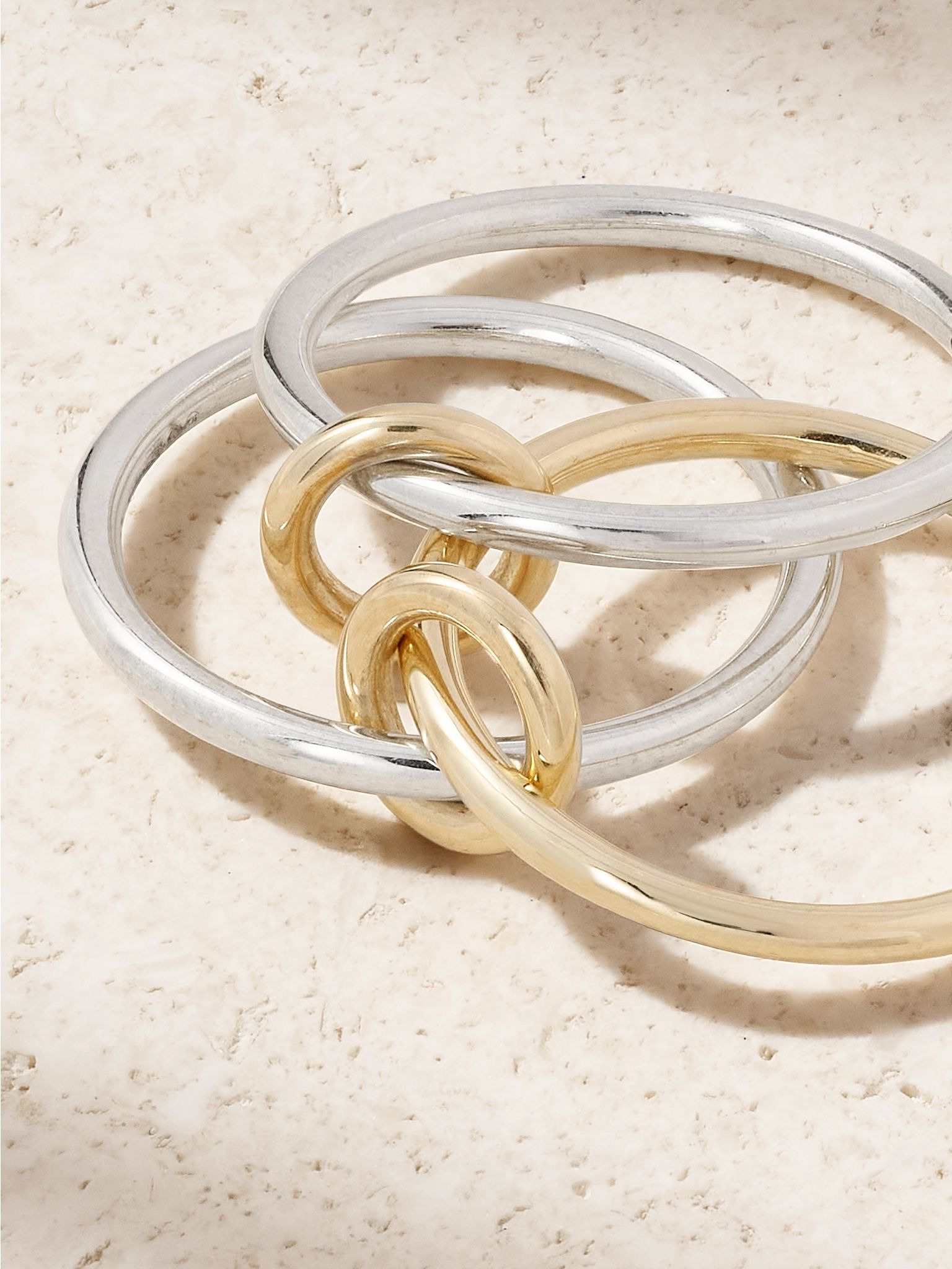 Solarium set of three 18-karat gold and sterling silver rings Gold - 4