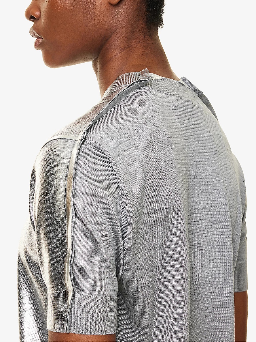 Junya Watanabe x Comme des Garçons Metallic-Panel Short-Sleeve Silk Jumper - 6