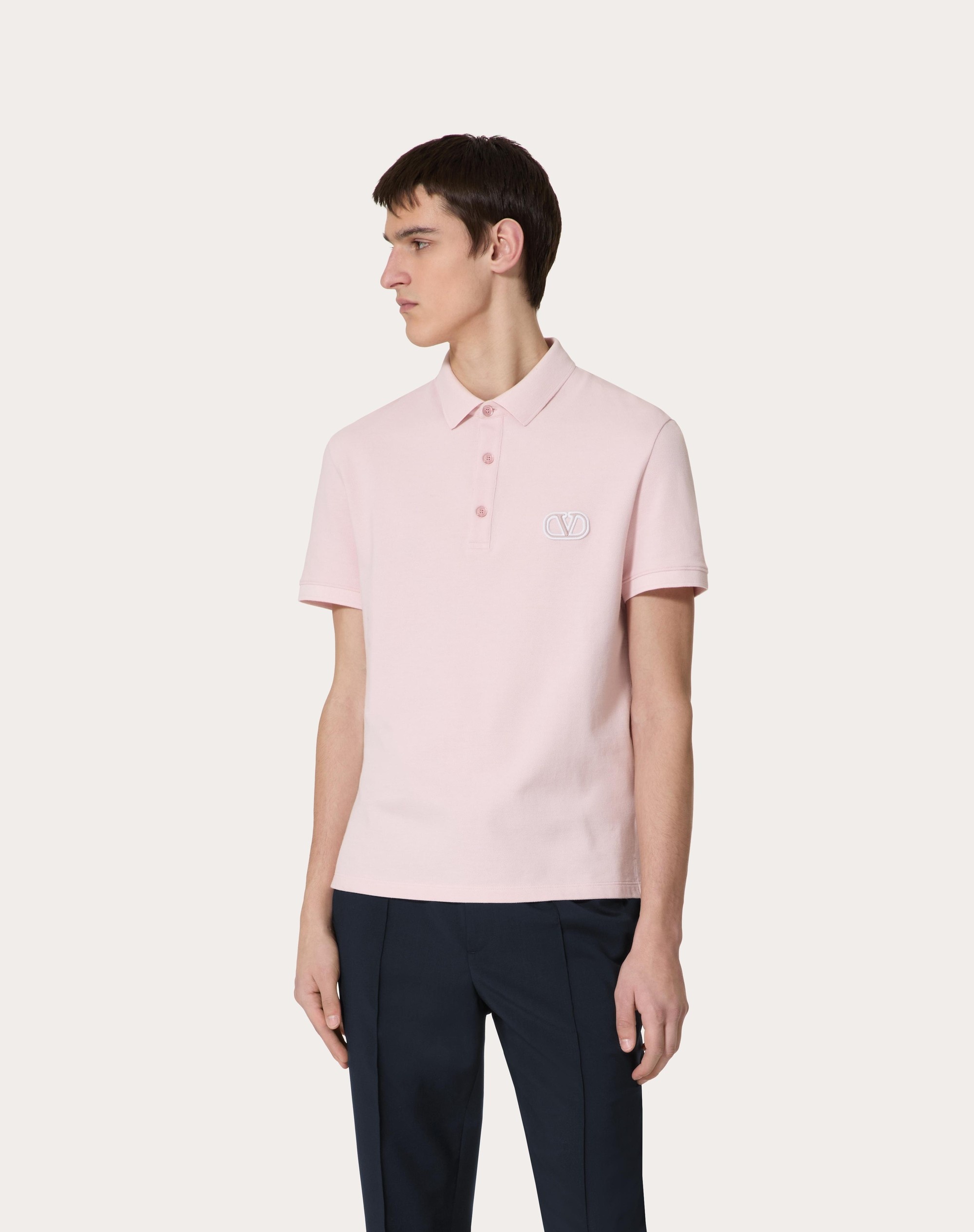 COTTON PIQUÉ POLO SHIRT WITH VLOGO SIGNATURE PATCH - 3