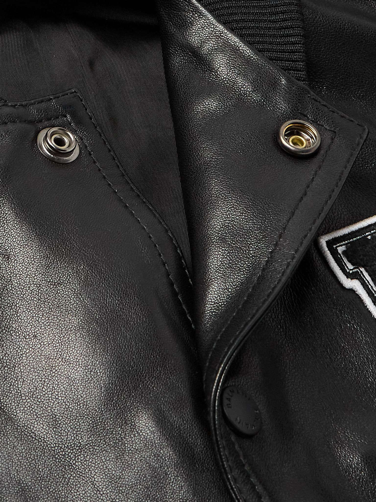 Logo-Appliquéd Leather and Wool Varsity Jacket Black - 4