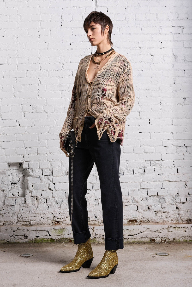 R13 RELAXED OVERLAY CARDIGAN - CREAM AND BLACK PLAID outlook