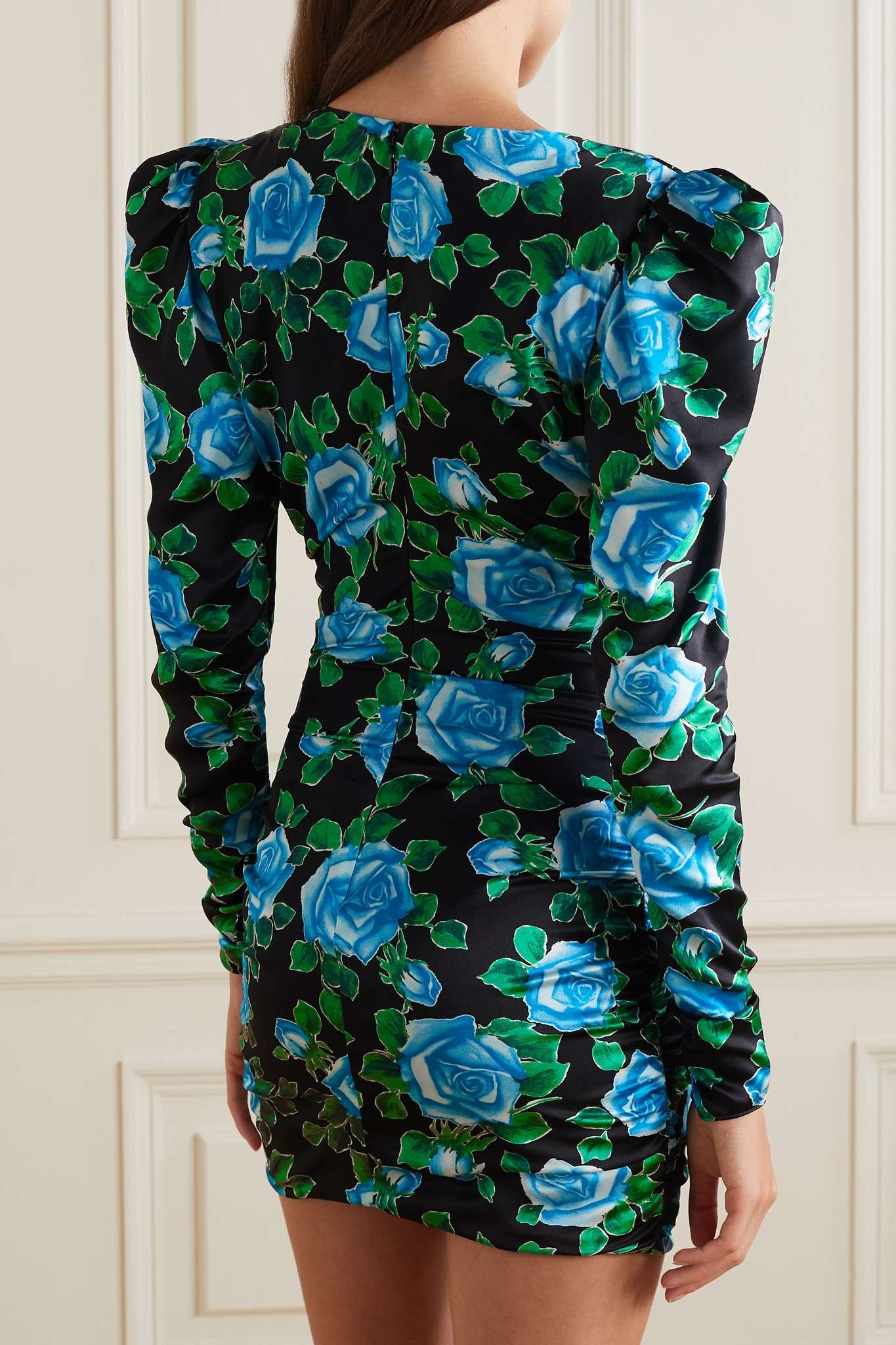 Draped floral-print duchesse silk-satin mini dress - 3