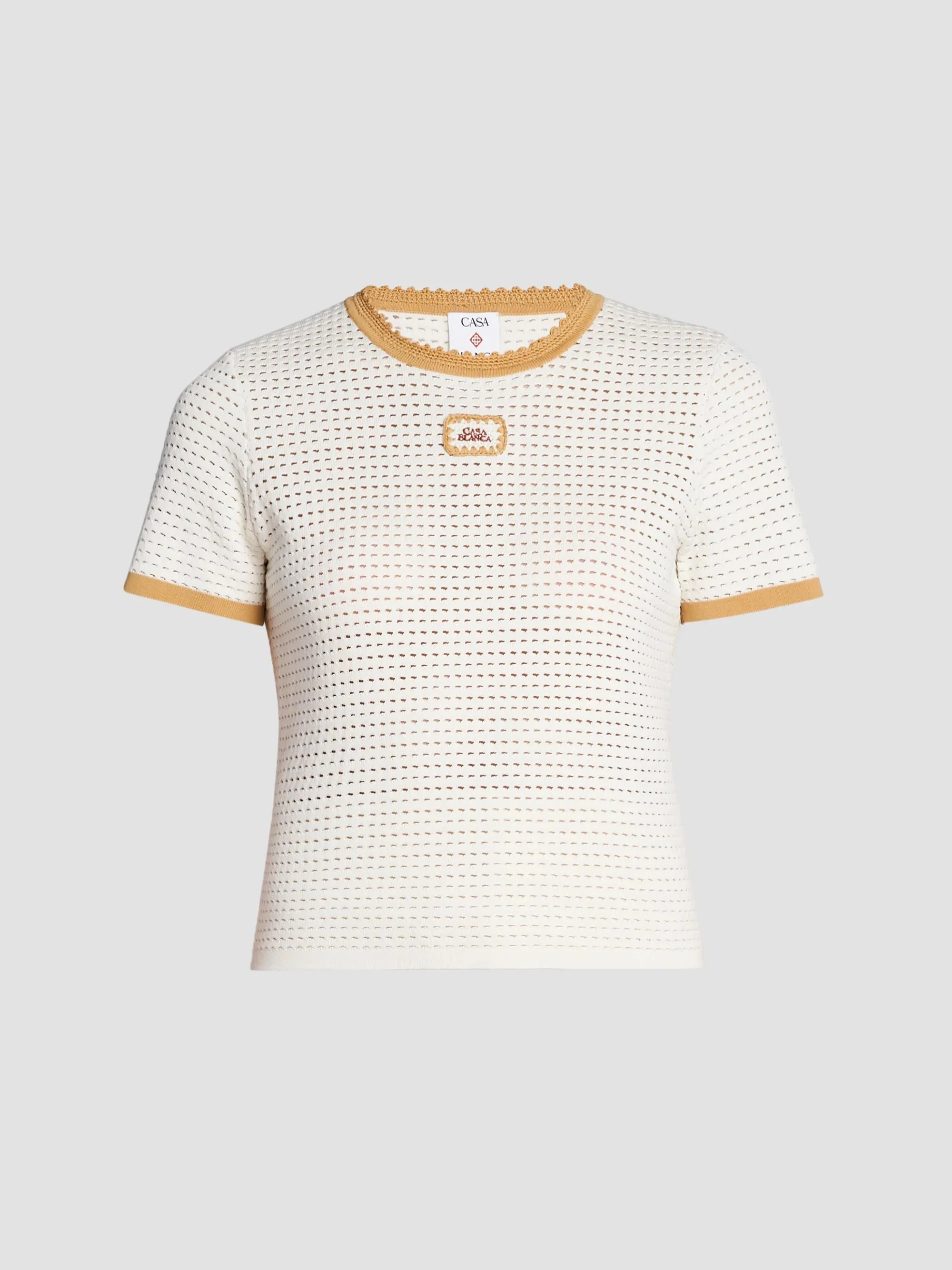 Women's Perforated Cotton Knit Crewneck T-Shirt - White - 1