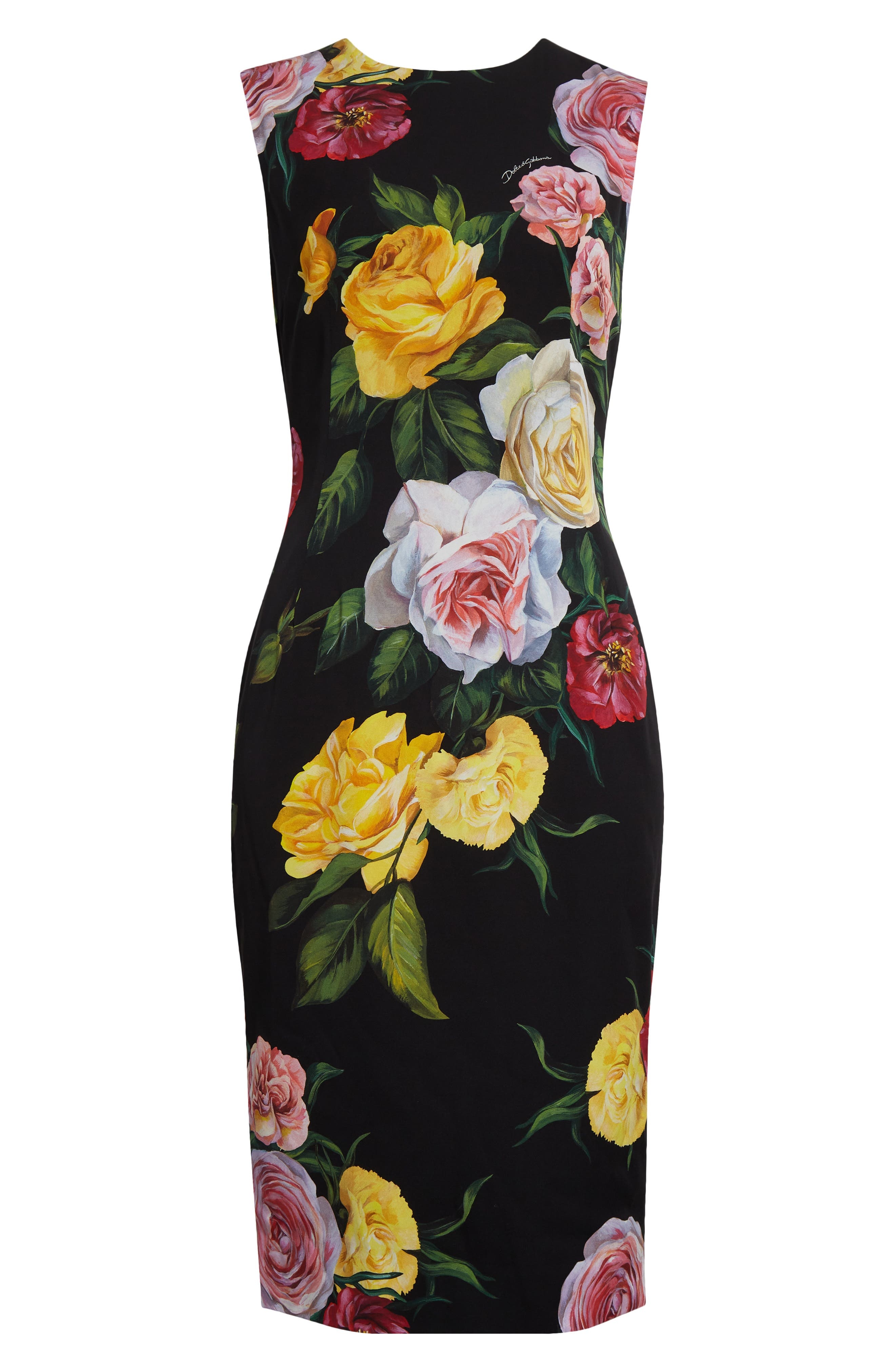 Dolce&Gabbana Peony & Rose Floral Charmeuse Sheath Dress in Hn5Iy Peonie/Rose F.nero at Nordstrom - 5