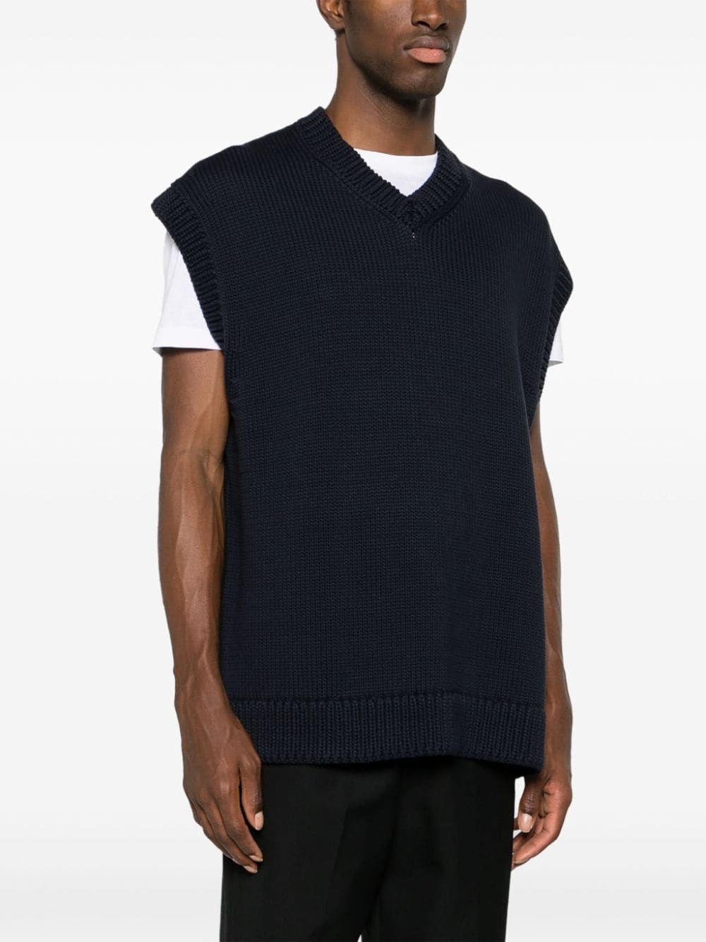 V-neck cotton-blend knitted vest - 3