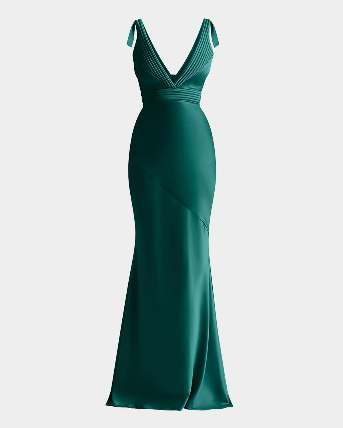 Beloved Deep V-Neck Stretch Satin Gown - 1