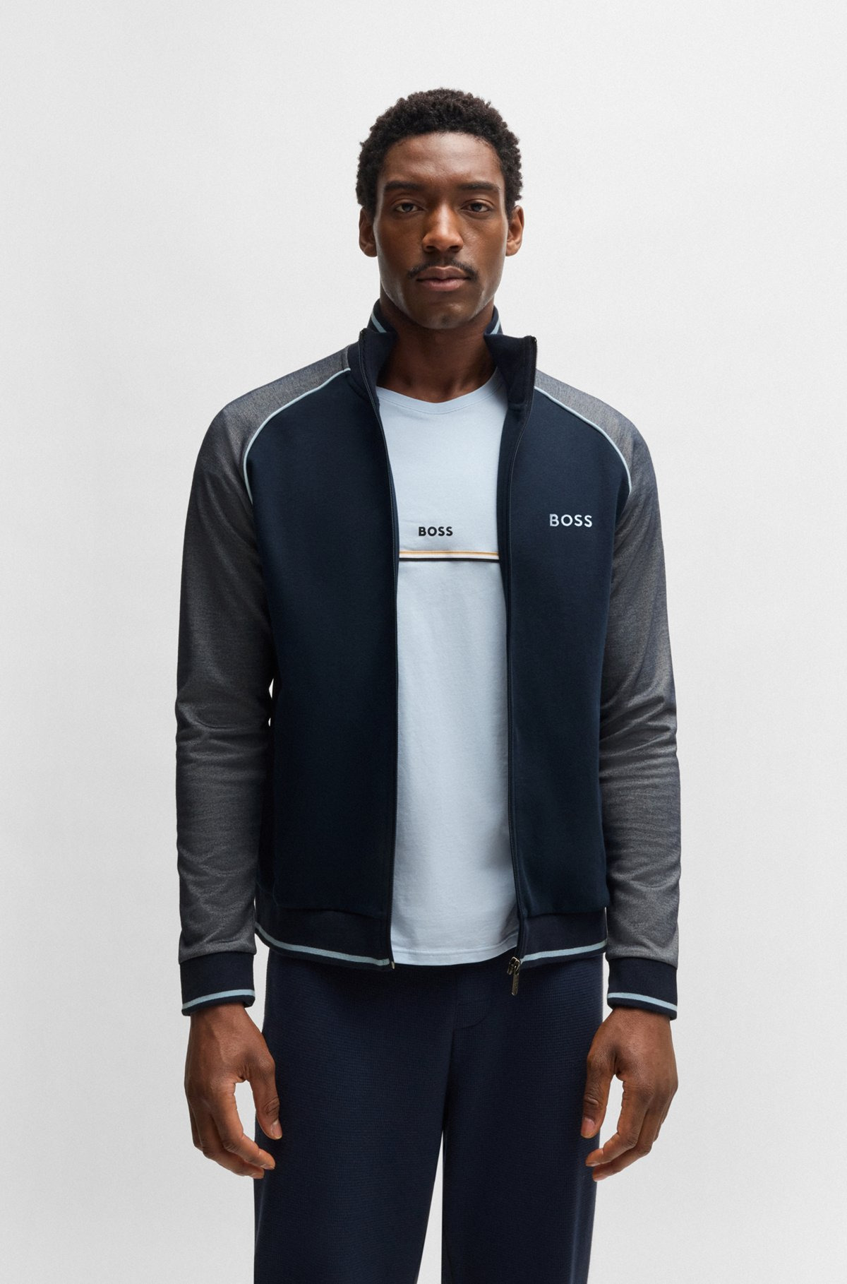 COTTON ZIP-UP JACKET WITH CONTRAST PIPING - 2