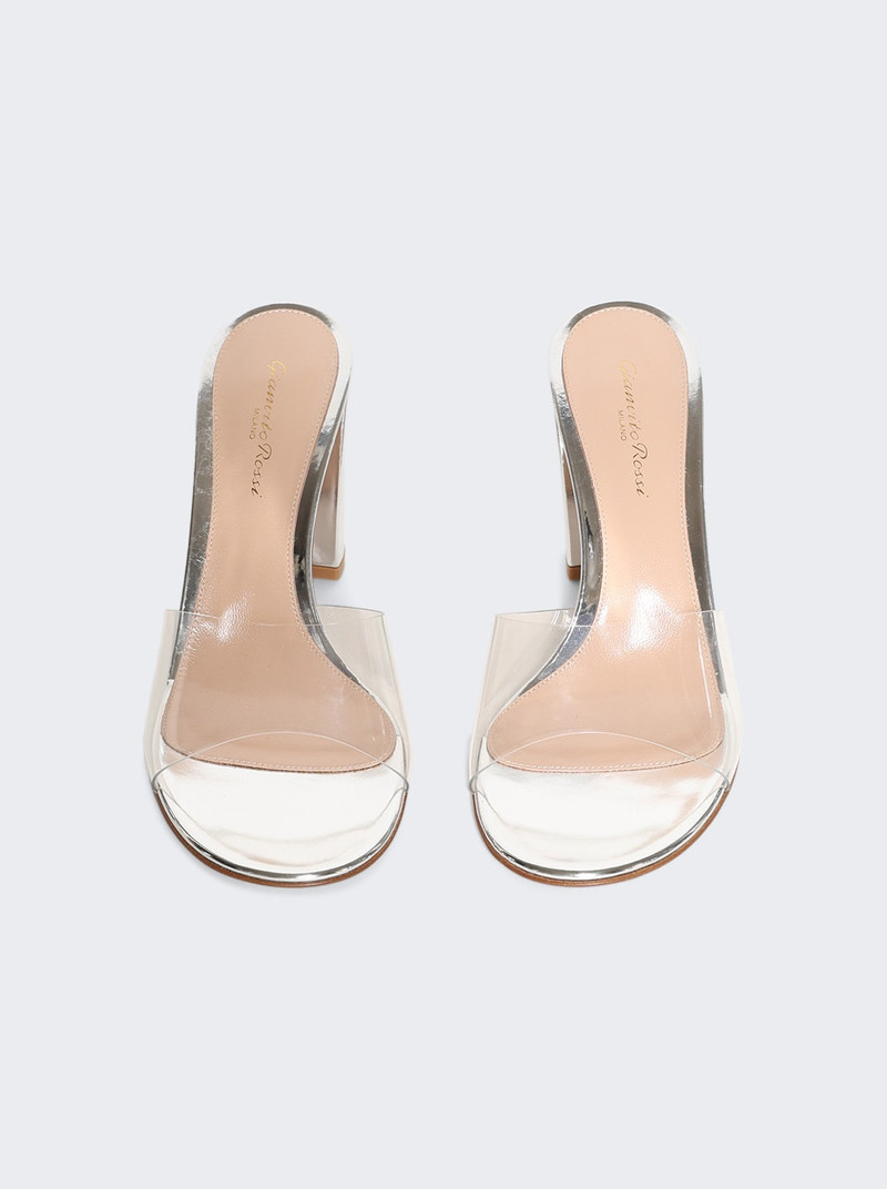 Glass Block Heel Mules Silver 5