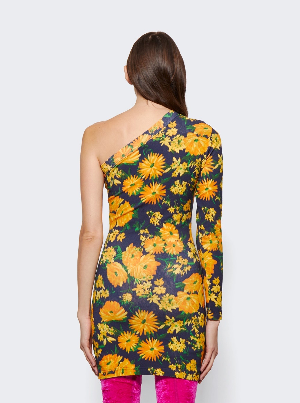 BALENCIAGA One-shoulder Floral Mini Dress Yellow And Navy