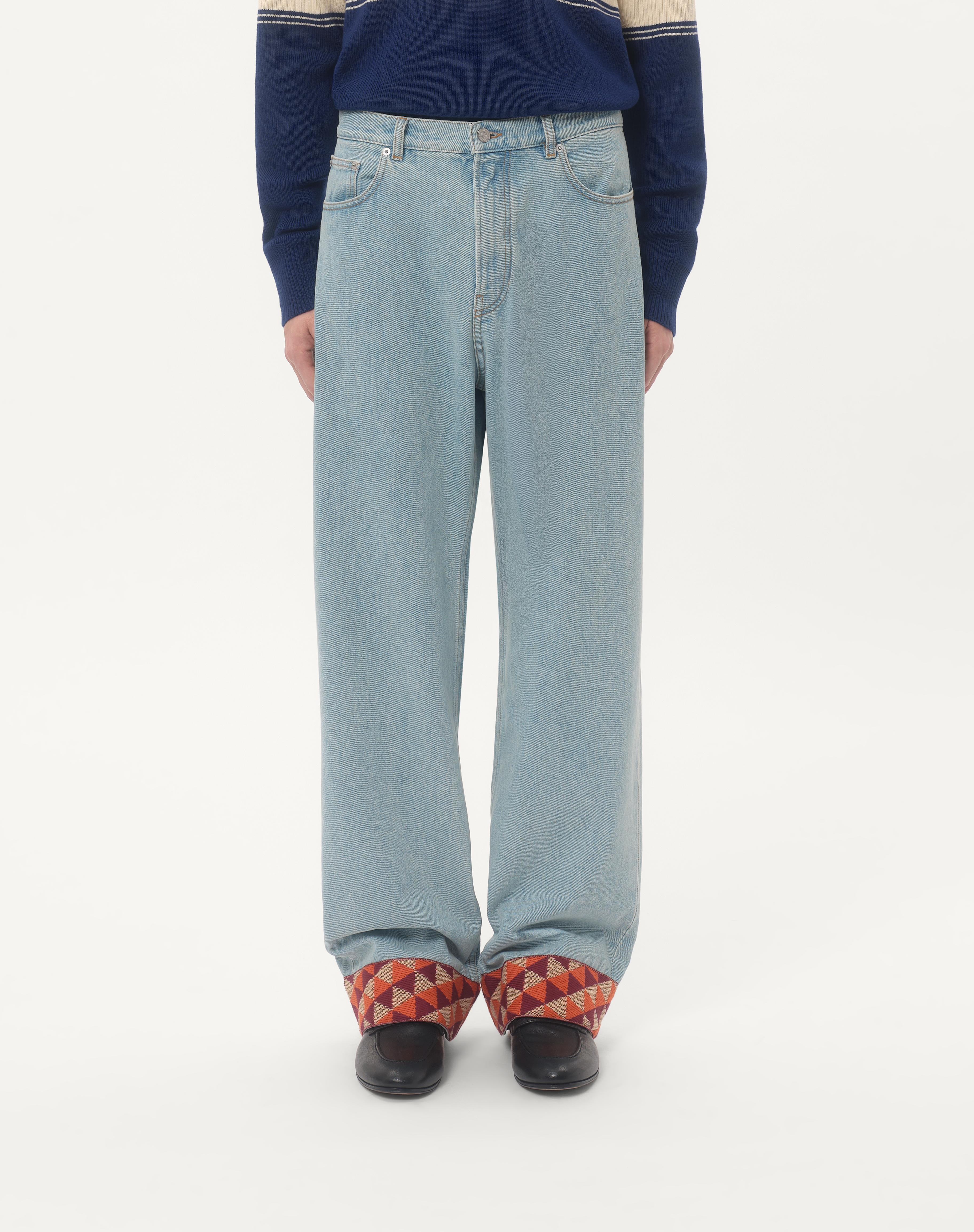 DENIM PANTS WITH JACQUARD HEM - 3